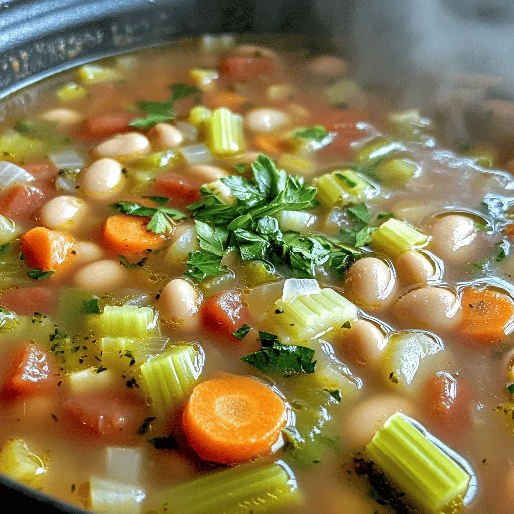 To make a hearty veggie packed minestrone soup, you will need the following: - 1 tablespoon olive oil - 1 medium onion, diced - 3 garlic cloves, minced - 2 medium carrots, diced - 2 celery stalks, diced - 1 zucchini, chopped - 1 cup green beans, trimmed and cut into 1-inch pieces - 1 cup diced tomatoes (canned or fresh) - 4 cups vegetable broth - 1 cup cannellini beans, drained and rinsed - 1 cup small pasta (like ditalini or elbow) - 1 teaspoon dried oregano - 1 teaspoon dried basil - Salt and pepper, to taste - 2 cups fresh spinach or kale, roughly chopped - Fresh parsley, chopped for garnish You can add a few extra ingredients to boost the taste: - 1 bell pepper, chopped - 1 cup corn, frozen or fresh - A splash of lemon juice - A sprinkle of red pepper flakes for heat - Grated Parmesan cheese for serving These additions can make the soup even more delightful. If you have specific dietary needs, here are some swaps: - Use gluten-free pasta if you need it to be gluten-free. - Swap cannellini beans for chickpeas or lentils for different textures. - Use low-sodium vegetable broth for a healthier option. - Replace spinach with Swiss chard for a different green. These substitutions keep the soup tasty while meeting your needs. Start by washing all your veggies well. Dice one medium onion and set it aside. Next, mince three garlic cloves. Chop two medium carrots and two celery stalks into small pieces. Cut one zucchini into cubes and trim one cup of green beans, cutting them into one-inch pieces. Having all your vegetables prepped makes cooking easier. In a large pot, pour in one tablespoon of olive oil and heat it over medium heat. Add the diced onion and cook it until it turns clear, about five minutes. Then, stir in the minced garlic, diced carrots, and celery. Cook them for another five minutes until they soften. Now, add the zucchini and green beans, cooking for an extra three minutes. Next, pour in one cup of diced tomatoes, either canned or fresh, and four cups of vegetable broth. Mix everything well. Add one cup of drained and rinsed cannellini beans. Toss in one teaspoon of dried oregano, one teaspoon of dried basil, and salt and pepper to taste. Bring the soup to a gentle simmer. Once the soup simmers, add one cup of small pasta, like ditalini or elbow macaroni. Cook it according to the package directions, usually about eight to ten minutes. Near the end, stir in two cups of fresh spinach or kale until it wilts. Taste the soup and adjust the seasoning as needed. Serve it hot, garnished with chopped fresh parsley for a lovely finish. Enjoy your veggie-packed, hearty minestrone soup! To get the right texture in your minestrone, cook each vegetable just right. Start with the onion, so it softens and becomes sweet. Avoid mushy veggies; they lose their charm. Add heartier ones like carrots and celery first. This gives them time to soften. When you add the pasta, don’t overcook it. It should be al dente. This way, it stays firm in the soup. To boost the flavors, think about adding fresh herbs. Basil and oregano work great. You can also try a bit of lemon juice for brightness. This adds a fresh twist. If you like a kick, add red pepper flakes. They bring warmth without overwhelming the soup. Finally, a sprinkle of cheese on top adds richness. Try Parmigiano-Reggiano for its nutty flavor. To save time, chop veggies ahead of time. Store them in the fridge until you’re ready. You can also use pre-diced vegetables from the store. Canned tomatoes and beans speed things up. They save a lot of prep time. For even quicker cooking, use small pasta shapes. They cook fast and blend well. If you're in a hurry, make a larger batch and freeze the rest for busy days. {{image_2}} You can change the veggies based on the season. In spring, add peas or asparagus. Summer is great for corn or bell peppers. Fall brings squash or sweet potatoes. Winter is perfect for root veggies like parsnips or turnips. Just remember to keep the colors bright for a fun dish. Want to make your soup heartier? You can add some cooked chicken or turkey for extra flavor. If you like seafood, try shrimp or fish. For a meat-free version, add tofu or seitan. Each option makes the soup filling and tasty. Making this soup vegan is simple. Just ensure your broth is veggie-based. You can skip the pasta or use gluten-free pasta. For a creamier texture, stir in some coconut milk. These swaps keep the soup delicious and friendly for different diets. To store leftover minestrone soup, let it cool first. Once it is cool, pour it into a container. Make sure the lid fits tightly. You can keep it in the fridge for about 3 to 4 days. If you want to save it longer, freezing is a great option. To freeze minestrone soup, use a freezer-safe container. Leave some space at the top for expansion. The soup can stay good for up to 3 months in the freezer. When you are ready to eat it, take it out and let it thaw in the fridge overnight. Reheat it in a pot on the stove over medium heat. Stir it often to heat evenly. You can also use the microwave, but be careful not to overheat it. For storing soup, glass containers work best. They are sturdy and do not leach chemicals. If you prefer plastic, choose BPA-free options. Make sure the containers are leak-proof. This way, you can avoid spills in your fridge or freezer. Minestrone soup is healthy because it is full of veggies. You get carrots, celery, and spinach. These vegetables provide vitamins and minerals for your body. The beans add protein and fiber. This soup is low in fat and calories too. It fills you up without weighing you down. The vegetable broth keeps it light and tasty. This dish helps your heart and keeps you strong. Yes, you can use different types of beans in minestrone soup. Cannellini beans are great, but kidney beans work too. You might also try black beans or chickpeas. Each bean adds its own flavor and texture. Feel free to mix and match based on what you have. Just make sure to drain and rinse them well before adding. Yes, making this soup in a slow cooker is easy. Start by sautéing the onion and garlic in a pan. Then, add all the other ingredients to the slow cooker. Set it on low for 6-8 hours or high for 3-4 hours. This method lets the flavors blend perfectly. You will end up with a warm and tasty soup. Minestrone soup can last about 3-4 days in the fridge. Make sure to store it in an airtight container. This keeps it fresh and safe to eat. If you want to keep it longer, freeze it. The soup can last up to 3 months in the freezer. Just thaw it in the fridge before reheating. In this blog post, I shared how to make hearty minestrone soup. We covered the main ingredients, optional flavors, and substitutions for dietary needs. The step-by-step guide helps you prepare the soup easily. You also learned tips for perfect texture and variations based on seasons. Proper storage keeps your soup fresh longer. Remember, this soup is healthy, and you can customize it to your liking. Enjoy the cooking process and share your tasty results!