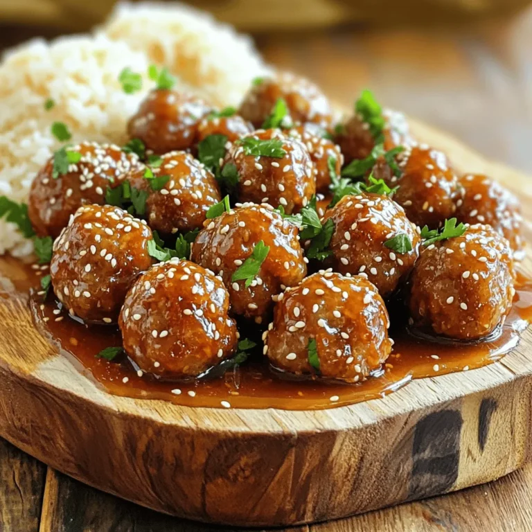 - 1 pound ground beef (or turkey for a lighter option) - 1/2 cup breadcrumbs - 1/4 cup grated Parmesan cheese - 1/4 cup fresh parsley, chopped - 1 large egg - 1 teaspoon garlic powder - 1 teaspoon onion powder - Salt and pepper to taste - 1/2 cup honey - 1/4 cup soy sauce (or tamari for gluten-free) - 1 tablespoon Dijon mustard - 2 cloves garlic, minced - 1 tablespoon cornstarch (optional, for thickness) The main ingredients for honey garlic meatballs make this dish simple yet tasty. Ground beef or turkey forms the base. You mix in breadcrumbs, cheese, and parsley for flavor. The egg helps bind the mix together. Garlic and onion powders add depth. Honey and soy sauce create the sweet and salty sauce. You can enhance your meatballs with some extra ingredients. Here are a few ideas: - Chopped bell peppers for crunch - Crushed red pepper flakes for heat - Sesame oil for a nutty flavor - Green onions for garnish These optional ingredients can change the taste and texture. Feel free to experiment! If you have specific needs, substitutions work well. Try these: - Use ground chicken instead of beef or turkey for a lighter meatball. - Swap breadcrumbs with ground oats or almond flour for gluten-free. - Replace soy sauce with coconut aminos for a soy-free option. These swaps help you enjoy this dish, no matter your dietary choices. Start by gathering your ingredients. You will need ground beef or turkey, breadcrumbs, Parmesan cheese, parsley, an egg, garlic powder, onion powder, salt, and pepper. In a large bowl, mix all these items. Use your hands to blend them well but don’t overmix. You want a good texture for the meatballs. Once your mixture is ready, form it into small balls. Aim for about 1 inch wide. Place each meatball on a baking tray as you go. This helps keep them organized. After shaping all the meatballs, it's time to cook. Place them in your slow cooker. In a different bowl, whisk together honey, soy sauce, Dijon mustard, and minced garlic. If you like a thicker sauce, add cornstarch mixed with water. Pour this sauce over the meatballs in the slow cooker. Make sure they are well coated. Cover and cook on low for 4 to 5 hours or high for 2 to 3 hours. When they are done, stir the meatballs gently in the sauce before serving. To make your meatballs tender, use a mix of ground beef and turkey. The turkey keeps them light. Don't overmix the meat; just blend until combined. Form the meatballs gently, about one inch wide. This keeps them soft during cooking. Always let them rest for a few minutes after cooking. This allows the juices to settle. If your sauce is too thin, cornstarch is your friend. Mix one tablespoon of cornstarch with a little water. Stir until smooth, then add it to your sauce. Let it cook for a few minutes. The sauce will thicken up nicely. You can also cook on high for the last 30 minutes to reduce the sauce. Serve the meatballs on a large platter. Drizzle with extra honey garlic sauce for a tasty touch. Garnish with chopped green onions or sesame seeds for color. Pair them with steamed rice or noodles for a full meal. You can also add a side of veggies for more nutrition. Enjoy these bites at parties or family dinners! {{image_2}} You can change the meat in this recipe. Ground turkey is a great choice. It is leaner than beef but still tasty. You can also use ground chicken. Both options make the dish lighter but just as yummy. Adjust the cooking time slightly if you switch to turkey or chicken. They may cook faster than beef, so keep an eye on them! For a gluten-free version, you can swap regular breadcrumbs. Use gluten-free breadcrumbs instead. They work the same way and keep your meatballs moist. You can also switch soy sauce to tamari. Tamari is a gluten-free soy sauce. It adds the same flavor without the gluten. These changes keep your meal safe for those with gluten issues. Want to add some heat? Mix in red pepper flakes or chili sauce. This will give your meatballs a spicy kick! If you love sweetness, try adding more honey. You can also add some pineapple juice for a fruity twist. Both options play well with the honey garlic sauce. Experimenting with flavors makes cooking fun! To store leftover meatballs, let them cool first. Place them in an airtight container. Keep the meatballs in the fridge for up to three days. Use a shallow dish for quick cooling. This helps keep them safe to eat later. Reheat meatballs in the microwave for quick meals. Place meatballs in a microwave-safe dish. Add a splash of water to keep them moist. Heat for about one to two minutes. You can also reheat them on the stove. Just warm them in a pan over low heat. Stir often to avoid burning. Freezing meatballs is great for meal prep. First, let them cool completely. Place them in a freezer bag, removing all air. Label the bag with the date. You can freeze meatballs for up to three months. Thaw them in the fridge overnight before reheating. This way, you always have a tasty meal ready. You should cook slow cooker honey garlic meatballs for 4 to 5 hours on low. If you're in a hurry, cook them for 2 to 3 hours on high. This ensures the meatballs get tender and soak up all that sweet sauce. Yes, you can use frozen meatballs in a slow cooker. Just add them to the pot and pour the honey garlic sauce over them. Cook on high for about 3 to 4 hours or on low for 5 to 6 hours. This method saves you time and still gives you tasty meatballs. Serve honey garlic meatballs with steamed rice or noodles. They also pair well with a fresh salad or roasted vegetables. For a fun twist, try them in a sub sandwich topped with cheese. The options are endless! In this post, we explored how to make delicious honey garlic meatballs. We covered essential ingredients, simple steps to prepare and cook them, and tips for perfect results. You learned about variations for different diets and storage methods for leftovers. Try these meatballs at home. They are easy to make and always a hit. Enjoy experimenting with flavors and find what makes your meals shine!