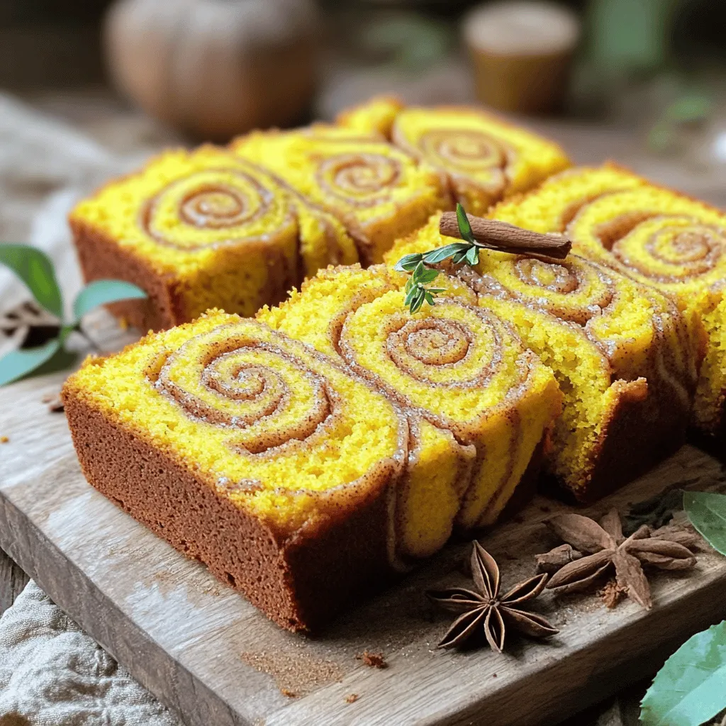 To make the best Cinnamon Swirl Pumpkin Bread, gather these simple ingredients: - 1 ½ cups all-purpose flour - 1 teaspoon baking soda - ½ teaspoon baking powder - ½ teaspoon salt - 1 teaspoon ground cinnamon - ½ teaspoon ground nutmeg - ½ teaspoon ground ginger - 1 cup canned pumpkin puree - ½ cup granulated sugar - ½ cup brown sugar, packed - ½ cup vegetable oil - 3 large eggs - 1 teaspoon vanilla extract - ¼ cup sugar (for swirling) - 1 tablespoon cinnamon (for swirling) These ingredients work together to create a moist and flavorful bread. The canned pumpkin puree adds richness and keeps the bread soft. The spices bring warmth and depth to each bite. You will mix the dry and wet ingredients separately to ensure a smooth batter. This helps the bread rise well and taste amazing. Enjoy the sweet cinnamon swirl that makes each slice a treat! 1. Preheat your oven to 350°F (175°C). Grease a 9x5-inch loaf pan. 2. In a medium bowl, whisk together: - 1 ½ cups all-purpose flour - 1 teaspoon baking soda - ½ teaspoon baking powder - ½ teaspoon salt - 1 teaspoon ground cinnamon - ½ teaspoon ground nutmeg - ½ teaspoon ground ginger 3. In a large bowl, mix: - 1 cup canned pumpkin puree - ½ cup granulated sugar - ½ cup brown sugar, packed - ½ cup vegetable oil until well combined. 4. Add 3 large eggs, one at a time. Mix well after each addition. Stir in 1 teaspoon vanilla extract. 5. Gradually add the dry ingredients to the wet mixture. Stir until just combined. Be careful not to overmix. 1. In a small bowl, mix together: - ¼ cup sugar (for swirling) - 1 tablespoon cinnamon (for swirling) 2. Pour half of the pumpkin batter into the prepared loaf pan. 3. Sprinkle half of the cinnamon-sugar mixture over the batter. 4. Add the remaining pumpkin batter. Top with the rest of the cinnamon-sugar mixture. 5. Use a knife to gently swirl the batter and cinnamon mixture. Move it in a figure-eight motion to create a nice design. 1. Bake in the preheated oven for 55-65 minutes. Check with a toothpick. It should come out clean when done. 2. Let the bread cool in the pan for about 10 minutes. Then remove it from the pan. 3. Place the bread on a wire rack to cool completely. - Avoiding overmixing: When you mix the dry and wet ingredients, do it gently. Stir just until combined. Overmixing can make your bread tough. You want it tender and soft. - Achieving the perfect swirl: To create the swirl, use a knife to gently mix the cinnamon-sugar into the batter. Make a figure-eight motion. This helps blend the flavors without losing the beautiful swirl. - Serving suggestions: Slice the bread and place it on a wooden board. This gives it a rustic look. Serve warm or at room temperature for the best taste. - Garnishing ideas: Add a few sprigs of cinnamon or star anise on top. This adds a nice touch and makes the bread look fancy. You can also spread it with butter or cream cheese for extra flavor. - Incorrect measurements: Always measure your ingredients carefully. Use a scale for precision. Too much flour can dry out the bread. Too little can lead to a soggy center. - Not using room temperature ingredients: Make sure your eggs and oils are at room temperature. This helps the ingredients blend well. Cold ingredients can cause the batter to clump. {{image_2}} To make gluten-free cinnamon swirl pumpkin bread, you can use a gluten-free flour blend. Look for a mix that includes xanthan gum, as this helps with texture. When switching to gluten-free flour, you may need to adjust moisture. Gluten-free flours can absorb more liquid. Add a little extra pumpkin puree or oil to keep the bread moist. You can make this bread even tastier. Adding nuts like walnuts or pecans adds a nice crunch. If you love chocolate, mix in some chocolate chips for a sweet twist. Feel free to experiment with spices too! Try adding allspice, cardamom, or even a hint of clove for a unique flavor. If you want to make a vegan version, replace eggs with flax eggs or applesauce. Use a plant-based oil, like coconut oil, for added flavor. For a low-sugar option, you can cut the granulated sugar in half. You can also replace brown sugar with a sugar substitute, like coconut sugar, to keep the sweetness but reduce calories. To keep your cinnamon swirl pumpkin bread fresh, store it at room temperature. Wrap it in plastic wrap or place it in an airtight container. This keeps the bread moist for a few days. If you want it to last longer, refrigerate it. Just remember that refrigeration can change the texture, making it a bit dry. Freezing is a great way to save cinnamon swirl pumpkin bread for later. Let the bread cool completely first. Then, wrap it tightly in plastic wrap and foil. This prevents freezer burn and keeps the flavors fresh. Place it in a freezer-safe bag for extra protection. When you're ready to enjoy your bread, thaw it in the fridge overnight. For a quick option, you can also leave it on the counter for a few hours. Reheat slices in the microwave for about 10-15 seconds. Enjoy warm slices with butter or cream cheese! Cinnamon swirl pumpkin bread can last about 3 to 5 days at room temperature. Store it in an airtight container to keep it fresh. If you want it to last longer, you can refrigerate it for up to a week. However, the bread may dry out a bit in the fridge. For best taste, enjoy it within a few days. Yes, you can use fresh pumpkin! To do this, roast and puree your pumpkin. You will need about 1 cup of fresh pumpkin puree. Make sure to drain any excess moisture from the fresh puree. This step keeps your bread from becoming too wet. Fresh pumpkin can add a great flavor too! Cinnamon swirl pumpkin bread is great on its own. You can serve it with butter or cream cheese for added richness. It also pairs well with coffee or tea. If you're feeling fancy, try serving it with a sprinkle of powdered sugar or a drizzle of maple syrup. It makes a lovely brunch treat! Absolutely! Feel free to add more spices if you like. You could add cloves or allspice for a deeper flavor. Just be mindful not to overpower the pumpkin taste. A little goes a long way. Start with a small amount and adjust to your taste. Happy baking! Cinnamon swirl pumpkin bread combines simple ingredients and easy steps to create a tasty treat. We discussed the essential components, like flour, sugars, and spices. You learned preparation and baking tips to wow anyone tasting your bread. Remember to avoid common mistakes and explore fun variations, like gluten-free options. Store it right to keep it fresh. Enjoy making this delightful bread and share it with friends. Happy baking!