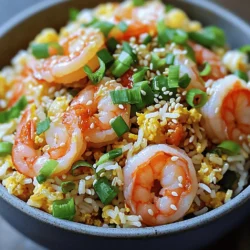 - 2 cups of cooked jasmine rice (preferably day-old) - 1 pound of shrimp, peeled and deveined - 2 tablespoons soy sauce - 1 tablespoon oyster sauce - 2 teaspoons sesame oil - 2 tablespoons vegetable oil - 3 green onions, chopped (white and green parts separated) - 2 cloves garlic, minced - 1 cup frozen peas and carrots mix - 2 large eggs, lightly beaten - Salt and pepper to taste - Optional: 1 teaspoon sriracha for a spicy kick To make shrimp fried rice that beats takeout, I use simple, fresh ingredients. Day-old jasmine rice creates the perfect base. It is drier and prevents clumping when frying. Fresh shrimp adds a sweet, tender bite. I peel and devein them for ease. Soy sauce gives the dish its umami flavor. I mix it with oyster sauce for depth. Sesame oil adds a nutty finish that enhances the dish. Vegetable oil helps to cook the shrimp and veggies evenly. Next, I chop green onions. I use both the white and green parts for flavor and color. Garlic gives a wonderful aroma and taste. I opt for frozen peas and carrots for convenience. They are quick to heat and add color to the dish. Eggs are key for richness. Lightly beaten, they add creaminess to the mix. I season with salt and pepper, adjusting to taste. If you like heat, a dash of sriracha is a great option. These ingredients blend perfectly for a dish that feels gourmet yet is easy to make at home. Using day-old rice makes a big difference in your fried rice. It is drier and less sticky. This helps each grain stay separate when you fry it. If you only have fresh rice, spread it out on a baking sheet. Let it cool for about 30 minutes. This will help it dry out a bit. Start by heating one tablespoon of vegetable oil in a large skillet. Use medium-high heat for best results. Add the shrimp and season with salt and pepper. Cook them for 2-3 minutes. They should turn pink and opaque. Remove the shrimp from the skillet and set them aside. This keeps them juicy and tender. In the same skillet, add another tablespoon of vegetable oil. After that, add minced garlic and the white parts of the green onions. Sauté for about 30 seconds until fragrant. Next, stir in the frozen peas and carrots. Cook these for 1-2 minutes until they are heated through. Push the vegetable mix to one side of the pan. Pour the beaten eggs into the other side. Scramble them until fully cooked, which takes about 1-2 minutes. Once done, mix the eggs with the vegetables. This adds creaminess and richness to your dish. Now it’s time to add the shrimp back into the skillet. Also, add the cooled jasmine rice. Drizzle soy sauce, oyster sauce, and sesame oil all over the mix. For a kick, add one teaspoon of sriracha. This brings great flavor and a bit of heat. Toss everything together. Break up any clumps of rice as you go. Stir-fry for about 3-4 minutes. This allows the flavors to blend and gives the rice a nice crispiness. Finally, stir in the green parts of the green onions. Adjust seasoning with more salt and pepper if needed. To make great shrimp fried rice, focus on the rice texture. Day-old rice works best. It is drier and won’t clump. Fresh rice can turn mushy when you fry it. If you must use fresh rice, cool it down on a baking sheet first. This helps it dry out. Next, manage the heat well while frying. Use medium-high heat to get a nice sear. Too low, and your rice won’t crisp up. Too high, and you risk burning the shrimp or the garlic. Keep stirring to mix the flavors evenly. To boost flavor, add spices and sauces. Soy sauce and oyster sauce are key. They add depth and umami. You can also try a splash of fish sauce for an extra kick. Fresh herbs bring brightness. Chopped cilantro or basil can elevate the dish. Stir them in just before serving for a fresh taste. One common mistake is overcooking shrimp. Cook them just until they turn pink. They cook fast, so keep an eye on them. Remove them from the heat as soon as they’re done. Another mistake is using too fresh rice. Freshly cooked rice holds too much moisture. This can lead to a soggy fried rice. Always aim for rice that is dry and cold. {{image_2}} You can switch up the shrimp with other proteins. Chicken works well. Just chop it into small pieces. Sauté it until it is cooked. Tofu is another great choice. Use firm tofu for a nice texture. Cut it into cubes, and fry until golden. Beef also fits in this dish. Thinly slice it for quick cooking. Each protein brings its own taste, so feel free to mix and match. Adding vegetables boosts flavor and nutrition. Use seasonal veggies like bell peppers or snap peas. Fresh carrots add crunch and color. You can also toss in broccoli or zucchini. If you like, add mushrooms for umami flavor. Customize your mix based on what you have in the fridge. This way, you can create your own special fried rice. If you want spice, sriracha is a popular choice. But you can use chili paste instead for a different kick. For a milder dish, skip the sriracha. You can add sweet soy sauce for a hint of sweetness. Or try black pepper to keep it simple. Adjust the heat level to suit your taste. Make it as spicy or mild as you like! To keep your shrimp fried rice fresh, follow these steps: - Cool it down: Let the rice cool to room temperature before storing. - Use airtight containers: Store it in containers that seal tightly. - Refrigerate promptly: Place it in the fridge within two hours to keep it safe. When you want to enjoy your leftover shrimp fried rice, reheating is key: - Stovetop method: Heat a pan over medium heat. Add a splash of water or broth to help steam the rice. - Microwave: Place rice in a bowl, cover with a damp paper towel, and heat in short bursts. - Avoid soggy rice: Make sure not to add too much liquid, which can make the rice mushy. If you want to save shrimp fried rice for later, try freezing: - Cool before freezing: Allow the rice to cool completely before placing it in bags. - Use freezer bags: Squeeze out air to prevent freezer burn. - Thawing and reheating: Thaw overnight in the fridge. Reheat in a pan or microwave, adding a splash of water if needed. Yes, you can use fresh shrimp. Fresh shrimp needs a quick cook time. Cook them until they turn pink and opaque, about 2-3 minutes. Frozen shrimp may have more water, so they need a little longer. Both fresh and frozen shrimp are tasty in this dish. Jasmine rice works best for fried rice. It has a nice texture and flavor. Day-old rice is even better. Freshly cooked rice can be too moist and sticky. If you use fresh rice, spread it out to cool and dry. This helps keep the grains separate when you fry them. Yes, you can make it vegetarian. Simply swap out the shrimp for tofu or extra veggies. Use soy sauce and skip the oyster sauce. You can add more peas, carrots, or even bell peppers. This keeps the dish colorful and full of flavor. In this post, I shared how to make tasty shrimp fried rice using key ingredients like rice, shrimp, and veggies. I walked through each cooking step, offered helpful tips, and discussed variations you can try. This dish is easy to customize, so feel free to add your favorite proteins or veggies. Remember to store leftovers properly to keep them fresh. With these tricks, you'll cook shrimp fried rice like a pro and impress everyone at the table. Enjoy your cooking journey and have fun with this dish!