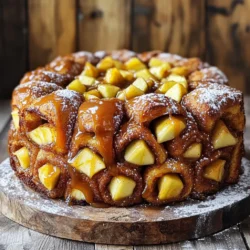 - 2 cans refrigerated cinnamon rolls - 2 medium apples - 1 cup brown sugar - 1/2 cup unsalted butter - 1 teaspoon ground cinnamon When I make caramel apple cinnamon roll monkey bread, I start with the main ingredients. I use two cans of refrigerated cinnamon rolls to save time. The rolls are soft and perfect for this dish. I pick two medium apples, usually Granny Smith, for their sweet and tart taste. I then grab a cup of brown sugar. This adds a rich sweetness. Half a cup of unsalted butter is next. It makes everything gooey and tasty. Lastly, I add one teaspoon of ground cinnamon for that warm spice flavor. - 1/2 cup chopped pecans - 1/2 cup caramel sauce - 1 tablespoon vanilla extract For extra crunch, I often use half a cup of chopped pecans. They add a nice texture. I also drizzle half a cup of caramel sauce on top. This makes it even sweeter. Sometimes, I add a tablespoon of vanilla extract for extra flavor. You can choose any of these add-ins based on what you like. - Bundt pan - Mixing bowls - Non-stick spray or softened butter To make this dish, I need a few key tools. A bundt pan is essential for shaping the monkey bread. I also use mixing bowls to combine my ingredients. Finally, I prepare the pan with non-stick spray or softened butter. This helps the bread come out easily after baking. With these ingredients and tools, I am ready to create a delicious treat. - Preheat your oven to 350°F (175°C). - Grease a bundt pan well with non-stick spray or softened butter. - In a large bowl, mix the diced apples with one tablespoon of brown sugar and nutmeg. Toss them to coat. Set the apples aside for later. - Open the cans of cinnamon rolls and separate them. - Cut each roll into quarters. This helps them mix well. - In a bowl, combine the melted butter, remaining brown sugar, and ground cinnamon. Stir it until smooth. - Add the quartered cinnamon rolls to the butter mix. Toss them gently so they all get coated. - In the greased bundt pan, layer half of the coated cinnamon rolls on the bottom. - Next, add half of the apple mixture on top of the rolls. - If you want, sprinkle half of the chopped pecans over the apples. - Now, repeat with the rest of the cinnamon roll pieces, followed by the remaining apple mix and pecans. - Drizzle the caramel sauce all over the top, letting it seep into the layers. - Bake in the preheated oven for 30-35 minutes. The top should turn golden brown and smell great. - Let the monkey bread cool for about 10 minutes in the pan. Then, flip it onto a serving plate. - Drizzle any leftover caramel sauce on top before serving. To make sure your caramel apple cinnamon roll monkey bread cooks evenly, keep the oven temperature steady at 350°F (175°C). Greasing the bundt pan well helps the bread slide out easily. Bake for 30-35 minutes. Check for doneness by inserting a toothpick. If it comes out clean, your monkey bread is ready! For a fun presentation, serve the monkey bread warm right from the bundt pan. Pull apart the pieces with your hands for a fun experience. Garnish with a dusting of powdered sugar and a drizzle of caramel sauce. This adds extra flavor and makes it look great on your table. Feel free to play with the spices! If you love nutmeg, add a bit more. Want a twist? Try adding a splash of almond extract instead of vanilla. You can also swap the apples for pears or berries for a new taste. For dietary needs, look for gluten-free cinnamon rolls or sugar-free caramel sauce. This way, everyone can enjoy this treat! {{image_2}} You can change the flavor of your Caramel Apple Cinnamon Roll Monkey Bread easily. Try adding seasonal fruits like pears or peaches for a fresh twist. You can also mix in some dried fruits like cranberries or raisins. These choices add a fun texture and taste. For flavorings, think about using vanilla or almond extract. Vanilla adds warmth, while almond gives a nutty note. Both make the monkey bread even more delicious. Just be careful not to add too much; a little goes a long way. If you need gluten-free options, look for gluten-free cinnamon rolls. Many brands offer tasty choices. You can also make your own with gluten-free flour. This way, everyone can enjoy this treat. For those watching sugar intake, try a sugar-free caramel sauce. Many brands make a tasty alternative that works well in this recipe. You can also make your own using sugar substitutes. Just remember to adjust the amounts to get the right flavor. You can serve this monkey bread in different ways. For a fun gathering, use a sharing platter. This way, everyone can pull apart pieces. It makes for a great family-style dessert. If you want individual servings, use ramekins. This way, each person gets their own. This style is perfect for brunch or special occasions. You can even serve it for breakfast, dessert, or a sweet snack. It’s a versatile dish that fits any time of day. To keep your Caramel Apple Cinnamon Roll Monkey Bread fresh, store it in the fridge. Place it in an airtight container to prevent drying. It stays fresh for about 3 to 4 days. If you want to keep it longer, freeze it. Wrap it tightly in plastic wrap, then place it in a freezer bag. It can last up to 3 months in the freezer. Reheat your monkey bread in the oven or microwave. For the oven, preheat to 350°F (175°C). Place the bread on a baking sheet and cover it with foil. Heat for about 10-15 minutes. This method helps keep the bread soft. In the microwave, heat individual pieces for 15-20 seconds. Be careful not to overheat, as it can dry out. Eating this monkey bread warm is a real treat. The caramel gets gooey, and the flavors pop. If you prefer it cold, that's fine too! Serve it chilled for a different texture. It can be a nice snack, just remember to drizzle some extra caramel over it for added flavor. Yes, you can prepare this monkey bread in advance. Start by following the steps to mix the cinnamon rolls and apples. After you layer everything in the bundt pan, cover it tightly with plastic wrap. You can store it in the fridge overnight. When you are ready, remove it from the fridge, let it sit for 15 minutes, and then bake as directed. This way, you save time and still enjoy fresh-baked goodness. Absolutely! You can use other fruits if you prefer. Pears work great as they have a similar texture. You could also try peaches or berries for a fun twist. Just remember to chop them into small pieces, so they blend well with the cinnamon rolls. Each fruit will add its own unique flavor to the dish. If you don’t have caramel sauce, there are options. You can use chocolate syrup for a sweeter taste. A mix of honey and brown sugar also works well. For a healthier choice, consider maple syrup. All these options will add a nice sweetness to your monkey bread. Just drizzle them on top as you would with caramel sauce. This dessert combines sweet apples and soft cinnamon rolls for a tasty treat. You learned about key ingredients, optional add-ins, and the best equipment to use. I shared simple steps to prepare and bake this dish perfectly. Plus, we discussed storage and variations, so you can customize it. Remember, this recipe is flexible and fun. Enjoy it warm for the best taste. Get creative with flavors and make it your own!