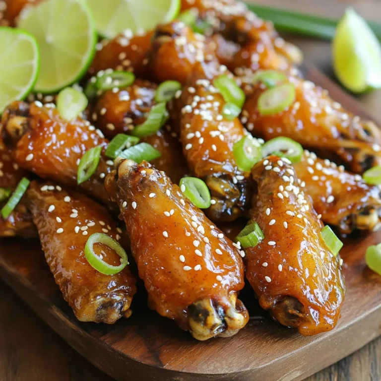 - 2 pounds chicken wings - ½ cup honey - 4 cloves garlic, minced - 2 tablespoons soy sauce (or tamari for gluten-free) - 1 tablespoon rice vinegar - 1 tablespoon sesame oil - 1 teaspoon baking powder - 1 teaspoon salt - ½ teaspoon black pepper - ½ teaspoon garlic powder - ½ teaspoon paprika - 1 tablespoon green onions, sliced - Sesame seeds Start by prepping the chicken wings. Grab 2 pounds of wings and pat them dry with paper towels. This step is key for crispiness. Place the dried wings in a large bowl. Next, we will season the wings. Add 1 teaspoon of baking powder, 1 teaspoon of salt, ½ teaspoon of black pepper, ½ teaspoon of garlic powder, and ½ teaspoon of paprika to the bowl. Toss the wings well to coat them evenly with the seasoning. This mix adds flavor and helps them crisp up. Now it’s time to air fry the wings. Preheat your air fryer to 400°F (200°C). Lay the wings in a single layer in the basket. Avoid overcrowding to ensure even cooking. Cook the wings for 25 minutes. Remember to flip them halfway through for that perfect crunch. While the wings cook, let’s make the sauce. In a small saucepan, combine ½ cup of honey, 4 minced garlic cloves, 2 tablespoons of soy sauce, 1 tablespoon of rice vinegar, and 1 tablespoon of sesame oil. Cook this mixture over medium heat. Stir often until it simmers. Let it simmer for about 3-5 minutes until it thickens slightly. Once the wings are crispy, take them out of the air fryer. Place them in a large mixing bowl. Pour the honey garlic sauce over the wings. Toss them well to ensure every wing gets coated. This final step makes the wings sticky and delicious. Enjoy your crispy honey garlic wings! To get those wings super crispy, start by drying them well. Use paper towels to pat them. This helps remove moisture, which can make wings soggy. Next, sprinkle baking powder over the wings. This magic ingredient helps them crisp up nicely. Air fry them at 400°F (200°C). Cook them in a single layer for the best results. Flip them halfway to ensure they cook evenly. One common mistake is overcrowding the air fryer. If the wings touch, they won't crisp up. Another mistake is not drying the wings enough. Moisture is the enemy of crispiness. Also, don't skip the seasoning. Each spice adds flavor and helps with texture. Lastly, avoid overcooking. Keep an eye on them to prevent drying out. Once your wings are done, serve them on a fun platter. A wooden board adds a rustic touch. For a pop of color, add lime wedges and green onions. Sprinkle sesame seeds on top for added crunch. You can pair these wings with a cool dip, like ranch or blue cheese. {{image_2}} To make spicy honey garlic wings, add heat to the sauce. Mix in 1-2 teaspoons of chili flakes or sriracha. This will give your wings a nice kick. You can also use hot sauce instead of soy sauce for a different flavor. Adjust the spice to match your taste. If you need gluten-free wings, choose tamari instead of regular soy sauce. This simple swap keeps the flavor but removes gluten. Be sure to check all other ingredients for hidden gluten. Baking powder is usually gluten-free, but read the label to be safe. You can play with sauces and marinades for variety. Try using BBQ sauce or teriyaki sauce instead of the honey garlic mix. For a citrus twist, mix honey with orange juice and zest. You could even use a dry rub of your choice before cooking. Each option brings a new taste to your wings. To keep your crispy honey garlic wings fresh, place them in an airtight container. Let the wings cool first to avoid steam buildup. Store them in the fridge for up to three days. This keeps the wings safe to eat and helps maintain their flavor. When you're ready to enjoy the wings again, use the air fryer for the best results. Preheat the air fryer to 350°F (175°C). Place the wings in a single layer and heat for about 5-7 minutes. This will help restore their crispiness. You can also use an oven at 350°F, but the air fryer works best. If you want to save wings for later, freezing is a great option. First, allow the wings to cool completely. Then, place them in a freezer-safe bag or container. Remove as much air as possible before sealing. They can last for up to three months in the freezer. When ready to eat, thaw them in the fridge overnight and reheat as mentioned above. Yes, you can use frozen chicken wings. However, you need to thaw them first. Place them in the fridge overnight or use cold water. Pat them dry before seasoning. This helps the wings get crispy. To add heat, use hot sauce in the honey garlic sauce. You can mix in cayenne pepper or crushed red pepper flakes. Adjust the amount to match your taste. Spicy honey garlic wings are a tasty twist! The best air fryer temperature for chicken wings is 400°F (200°C). This high heat gives the wings a nice, crispy texture. Cook them for about 25 minutes, flipping halfway for even cooking. Yes, you can cook these wings in a conventional oven. Preheat your oven to 425°F (220°C). Place the wings on a baking sheet lined with parchment paper. Bake for 30-35 minutes, flipping once. Use a meat thermometer to check for doneness. Crispy honey garlic wings are fun and easy to make. We covered the key ingredients, steps, and tips for success. Remember, the right seasoning and cooking method lead to crunchy wings. Also, adjust the spiciness to fit your taste. Lastly, knowing how to store and reheat keeps your wings fresh longer. Try these tips and enjoy the best wings! Your friends and family will love them. Happy cooking!