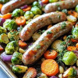 - 4 Italian sausages (chicken, turkey, or plant-based) - 2 cups Brussels sprouts, halved - 2 medium carrots, sliced into thin rounds - 1 red bell pepper, chopped - 1 red onion, cut into wedges - 3 cloves garlic, minced - 3 tablespoons olive oil The main ingredients form the heart of this dish. The Italian sausages add rich flavor. You can choose chicken, turkey, or plant-based ones. Each option works well with the veggies. Brussels sprouts bring a slight bitterness that balances the dish. Carrots add sweetness, while the red bell pepper offers crunch. The red onion adds depth and a hint of sweetness, especially when roasted. - 1 tablespoon fresh rosemary, chopped - 1 tablespoon fresh thyme, chopped - 1 teaspoon smoked paprika - Salt and pepper to taste Herbs and spices elevate the flavors. Fresh rosemary and thyme give a fragrant touch. They brighten the dish and complement the sausages. Smoked paprika adds warmth and a slight smokiness. Salt and pepper enhance all the flavors. - Prep Time: 10 minutes - Total Time: 40 minutes - Servings: 4 This recipe serves four people, making it perfect for family meals. The prep time is just 10 minutes, so you can get dinner ready quickly. In 40 minutes, you'll have a delicious meal that looks great on the table. - Preheat your oven to 425°F (220°C). - Start by washing and chopping your veggies. Halve the Brussels sprouts. Slice the carrots into thin rounds. Chop the red bell pepper and cut the red onion into wedges. - Take a large bowl and toss the veggies with olive oil. Add 3 cloves of minced garlic, fresh rosemary, thyme, smoked paprika, salt, and pepper. Make sure they are all well coated. - Spread the seasoned vegetables evenly on one side of a large sheet pan. - Place the sausages on the other side of the sheet pan. Ensure there is space between the sausages and the veggies for even cooking. - Roast everything in the oven for 25-30 minutes. Flip the veggies halfway through to ensure even browning. When done, the sausages should be golden brown, and the veggies tender. To make sure your meal cooks evenly, spread the veggies out. Give them space on the sheet pan. This helps them roast rather than steam. Watch the seasoning too. Use one tablespoon each of rosemary and thyme. For the smoked paprika, a teaspoon is just right. Adjust salt and pepper to match your taste. You can serve this dish right on the sheet pan. It looks rustic and inviting. If you want a fancier look, move everything to a large platter. Add a sprinkle of fresh herbs on top for color. This makes the dish pop and adds a nice aroma. One common mistake is overcrowding the pan. If the pan is too full, veggies won't cook well. They will steam instead of roast. Another mistake is not flipping the veggies during roasting. Flipping helps them brown evenly. This brings out their best flavors. {{image_2}} You can use various sausages for this dish. Choose from turkey, chicken, or plant-based options. Each type brings its own flavor. Turkey sausage is lean and light. Chicken sausage is flavorful and juicy. Plant-based sausage fits well for vegans. This means everyone can enjoy this recipe! Feel free to change up the vegetables. Zucchini adds a nice twist. Potatoes give a hearty texture. Cauliflower is great for a low-carb option. You can mix and match your favorites. Just remember to cut them into even pieces for even cooking. Add some fun flavors to your dish. Lemon zest brings a bright taste. Balsamic vinegar adds a sweet tang. Chili flakes can give it a spicy kick. These extras can make the dish even better. Experiment with what you love most! Store your leftovers in an airtight container. Glass or plastic containers work well. Make sure the lid seals tightly. This keeps your food fresh. Your herb roasted sausage and veggies last about 3 to 4 days in the fridge. Reheat your leftovers in the oven for the best taste. Set the oven to 350°F (175°C). Place the food on a baking sheet. Heat for about 10 to 15 minutes. This helps keep the sausage and veggies crispy. You can also use a microwave, but it may make the veggies soggy. To avoid this, cover with a damp paper towel. To freeze the dish, let it cool first. Place the food in a freezer-safe container. Make sure to leave some space for air. You can freeze it for up to 3 months. When ready to eat, thaw it in the fridge overnight. For quicker thawing, use the microwave at a low setting. Yes, you can! This dish is very flexible. Here are some great options to try: - Zucchini, sliced into rounds - Potatoes, cut into small cubes - Cauliflower, broken into florets - Sweet potatoes, diced into bite-sized pieces Feel free to mix and match your favorites. Just remember to keep the size similar for even cooking. Roast your sausages at 425°F (220°C). This high heat helps the sausages brown and cook well. It also makes your veggies tender and slightly crispy. Preheating your oven is key to great results. Check the internal temperature of the sausages. They should reach 165°F (74°C) for safety. Use a meat thermometer for an accurate reading. When they are golden brown and juicy, they are ready to eat! This blog shared a simple, tasty recipe with fresh veggies and sausages. You learned about selecting ingredients, roasting techniques, and presentation tips. Remember, using different meats and veggies can add fun twists. Store leftovers properly for enjoyable meals later. This dish suits any occasion, from family dinners to casual gatherings. Try it out, get creative, and enjoy the flavors! Cooking can be easy and fun, and you can impress everyone with your skills.