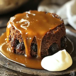 - 200g (7 oz) Medjool dates, pitted and chopped - 100g (3.5 oz) unsalted butter, softened - 150g (3/4 cup) brown sugar, packed - 200g (1 ½ cups) all-purpose flour - 100g (3.5 oz) heavy cream - 2 large eggs - 1 teaspoon vanilla extract - 1 teaspoon baking soda - 1 teaspoon baking powder - A pinch of salt - Additional heavy cream This recipe for caramel sticky toffee pudding uses simple, everyday ingredients. Medjool dates give a rich flavor. They also add natural sweetness and moisture. Softened unsalted butter makes the pudding tender. Brown sugar adds depth and a slight caramel note. All-purpose flour helps bind everything together. The additional ingredients make the pudding creamy and rich. Heavy cream provides a luscious texture. Eggs bind the batter and add richness. Vanilla extract enhances the flavor. Baking soda and powder help the pudding rise. A pinch of salt balances the sweetness. If you want extra indulgence, add more heavy cream when serving. It makes a lovely drizzle on top. The combination of these ingredients creates a warm, comforting dessert that everyone will love. To start, you need to soak the Medjool dates. First, chop them into small pieces. In a bowl, mix the chopped dates with one teaspoon of baking soda. Then, pour 300ml of boiling water over the dates. Let them soak for about 15 minutes. This softens the dates and brings out their sweet flavor. Next, we make the batter. In a large bowl, cream 100g of softened unsalted butter with 150g of packed brown sugar. Use an electric mixer for this step. Mix until the mixture is light and fluffy. Now, add two large eggs one at a time. Mix well after each egg. Don’t forget to add one teaspoon of vanilla extract for extra flavor. Once your wet ingredients are mixed, it’s time to add the dry ones. Gradually sift in 200g of all-purpose flour, one teaspoon of baking powder, and a pinch of salt. Gently fold the dry ingredients into the wet mixture until just combined. Now, fold in the soaked date mixture with its water into the batter. Make sure everything is mixed well and evenly. For baking, preheat your oven to 180°C (350°F). Grease and line a 9-inch square baking dish with parchment paper. Pour the batter into the dish and smooth the top. Bake for 30 to 35 minutes. Check doneness by inserting a toothpick in the center. If it comes out clean, your pudding is ready. While the pudding bakes, you can prepare the caramel sauce. In a saucepan, combine 100g of heavy cream, 150g of brown sugar, and 60g of unsalted butter. Cook over medium heat. Stir occasionally until the mixture becomes smooth and thick, which takes about 5 to 7 minutes. When done, remove it from heat. Once the pudding is out of the oven, let it cool for 10 minutes. Then, pierce the top all over with a skewer. Pour half of the caramel sauce over the pudding, allowing it to soak in. Serve warm, with the rest of the caramel sauce drizzled on top. If you like, add a dollop of cream for extra richness. Choosing the right dates Use Medjool dates for this recipe. They are soft and sweet. Their rich flavor adds depth to the pudding. If you can't find Medjool, look for other soft dates. Avoid dry or hard dates, as they won't blend well. Mixing techniques for fluffiness When you cream the butter and brown sugar, mix until it’s light. This process adds air, making the pudding fluffy. Add eggs one by one, mixing after each. This helps create a smooth batter that rises nicely. How to avoid lumps To keep your caramel smooth, stir constantly. Heat the cream, brown sugar, and butter together. If lumps form, lower the heat and whisk well. Removing the pan from the heat can help too. Tips for the perfect consistency Cook the sauce until it thickens slightly. This usually takes 5-7 minutes. If it's too thin, let it cook longer. If it's too thick, add a splash of cream to loosen it. Best garnishes for serving Top the pudding with a dollop of cream. This adds a rich layer of flavor. You can also sprinkle chopped nuts on top. They add crunch and contrast to the soft pudding. Temperature and plating tips Serve the pudding warm for best taste. Drizzle the caramel sauce on top just before serving. It looks lovely and adds extra sweetness. Use a nice plate to showcase your dessert. {{image_2}} You can make a vegan version of caramel sticky toffee pudding. Replace the butter with coconut oil or vegan butter. Use flax eggs instead of regular eggs. To make a flax egg, mix one tablespoon of ground flaxseed with three tablespoons of water. Let it sit for five minutes until it thickens. This simple swap keeps the pudding moist and delicious. If you need a gluten-free option, use almond flour or a gluten-free blend. Almond flour adds a nice nutty flavor. A gluten-free blend often includes rice flour and tapioca starch. Both options keep the pudding rich and fluffy without gluten. To make your pudding unique, add spices like cinnamon or nutmeg. These spices bring warmth and depth to the dish. You can also flavor the caramel. Try adding a splash of bourbon or rum for a rich taste. Alternatively, a hint of orange zest brightens the flavor profile. These little changes make your dessert stand out. To store your caramel sticky toffee pudding, let it cool completely. This step keeps moisture in check. Wrap the pudding tightly in plastic wrap or foil. You can also place it in an airtight container. This method helps to keep it fresh. If you plan to eat it later, store it in the fridge. This dessert can dry out, so proper wrapping is key. When you are ready to enjoy your pudding again, you can reheat it. The best method is in the oven. Preheat your oven to 150°C (300°F). Place the pudding in an oven-safe dish. Cover it with foil to prevent it from drying out. Heat for about 15-20 minutes. You can also use a microwave. Place a slice on a plate and cover it with a damp paper towel. Heat for about 20-30 seconds, checking every 10 seconds. Your caramel sticky toffee pudding can last for up to five days in the fridge. Make sure it is well-wrapped or in an airtight container. If you want to keep it longer, freeze it. In the freezer, it can last for about three months. Just remember to wrap it well to avoid freezer burn. When you’re ready to eat it, thaw it in the fridge overnight before reheating. Serve sticky toffee pudding warm. It pairs well with extra caramel sauce. I like to add a dollop of heavy cream on top. You can also use vanilla ice cream for a cold twist. The warm and cold mix makes each bite special. A sprinkle of sea salt can enhance the flavor too. Yes, you can make sticky toffee pudding a day or two in advance. Bake it, let it cool, and store it covered. When ready to serve, reheat it in the oven. Pour warm caramel sauce over it just before serving. This keeps the flavors rich and delicious. To store leftovers, cover the pudding tightly with plastic wrap. Keep it in the fridge for up to three days. For longer storage, you can freeze it. Just slice it into pieces and wrap each slice well. When you want some, thaw it overnight in the fridge. Sticky toffee pudding is a delightful treat made with simple ingredients like Medjool dates and butter. We covered how to prepare the pudding, from soaking dates to making a creamy batter. I also shared tips for the best caramel sauce and variations for vegan and gluten-free options. Enjoy this dessert warm with proper storage for freshness. You can wow your friends and family with your skills. Try it out and impress everyone with your flavorful pudding today!