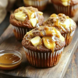 - 2 cups all-purpose flour - 1 tablespoon baking powder - 1 teaspoon baking soda - 1 teaspoon ground cinnamon - ½ teaspoon salt - ½ cup unsalted butter, softened - 1 cup granulated sugar - 2 large eggs - 1 teaspoon vanilla extract - 1 cup buttermilk - 1 cup peeled and chopped apples (e.g., Granny Smith) - ½ cup caramel sauce (store-bought or homemade) - ½ cup chopped walnuts or pecans (optional) - 1 tablespoon brown sugar (for topping) - Additional cinnamon (for topping) These ingredients create a lovely blend of flavors. The apples bring a fresh taste. The caramel adds a sweet touch. Each muffin has a rich flavor thanks to the cinnamon and brown sugar. The butter gives it a soft and moist texture. When picking apples, I like using Granny Smith. They add a nice tartness. You can also mix in nuts for crunch. Walnuts or pecans work well here. The caramel sauce can be homemade or store-bought for ease. Both options taste great. Having all these ingredients ready makes baking smooth. It helps you focus on mixing and pouring. Each muffin will be a treat that you will love to share. - Preheat your oven to 350°F (175°C). - Line a muffin pan with paper liners or spray with non-stick cooking spray. - In a medium bowl, combine 2 cups of flour, 1 tablespoon of baking powder, 1 teaspoon of baking soda, 1 teaspoon of ground cinnamon, and ½ teaspoon of salt. Mix well and set aside. - In a large mixing bowl, beat ½ cup of softened butter and 1 cup of granulated sugar together. Use an electric mixer to mix until the mixture is light and fluffy. This should take about 3-4 minutes. - Add 2 large eggs to the butter and sugar mix, one at a time. Mix well after each addition. Then, add 1 teaspoon of vanilla extract and mix until combined. - Gradually add 1 cup of buttermilk to the mixture. Beat until everything is well combined. - Slowly add the dry mixture to the wet ingredients. Mix until just combined. Do not overmix. Gently fold in 1 cup of peeled and chopped apples, and, if you like, add in ½ cup of chopped walnuts or pecans. - Spoon the batter into the prepared muffin pan, filling each cup about 2/3 full. Drizzle a teaspoon of caramel sauce into the center of each muffin. - In a small bowl, mix 1 tablespoon of brown sugar with a sprinkle of cinnamon. Sprinkle this topping over the muffins. - Bake in the preheated oven for 18-20 minutes. Use a toothpick to check if they are done. If it comes out clean, they are ready! To make sure your muffins are light, remember not to overmix the batter. Overmixing makes them dense. Use freshly chopped apples for the best flavor. They add moisture and sweetness to each bite. You can swap in different nuts or leave them out entirely. Walnuts and pecans add crunch, but almonds or hazelnuts work great too. For a fun twist, try spices like nutmeg or cardamom. These spices add warmth and depth to your muffins. These muffins pair perfectly with coffee or tea. The warm flavors make them a great treat for breakfast or snack time. For a touch of sweetness, you can sprinkle powdered sugar on top. A drizzle of extra caramel sauce adds a decadent finish. Serve them warm for the best taste and aroma. {{image_2}} You can easily make these muffins gluten-free. Use a gluten-free flour mix instead of all-purpose flour. Look for a blend that has xanthan gum included. This helps mimic the structure of regular flour. Measure the same amount of gluten-free flour as the recipe states. The muffins will still be soft and tasty. If you want to make these muffins vegan, you can replace the eggs. Use 1/4 cup of unsweetened applesauce per egg. This keeps the muffins moist. For the buttermilk, mix 1 cup of plant milk with 1 tablespoon of vinegar or lemon juice. Let it sit for a few minutes to curdle. Use coconut oil or a vegan butter instead of regular butter. You can turn these muffins into a cake. Use a 9-inch round cake pan instead of a muffin tin. Pour the batter into the pan and bake for 30-35 minutes. Check if the cake is done by inserting a toothpick. Top the cake with caramel sauce and nuts for a delightful treat. Serve it warm for the best flavor. To keep your muffins fresh, store them in an airtight container. Line the container with paper towels to absorb moisture. Place the muffins in a single layer. This helps them stay fluffy and prevents them from sticking together. At room temperature, these muffins last for about 2-3 days. If you want to keep them longer, store them in the refrigerator. They can last up to a week when chilled. Just make sure to wrap them tightly to prevent drying out. To freeze your muffins, let them cool completely first. Then, wrap each muffin in plastic wrap. Place the wrapped muffins in a freezer bag. They can last for about 3 months in the freezer. When you’re ready to eat, thaw them in the fridge overnight. You can also reheat them in the microwave for about 15-20 seconds for a warm treat. Yes, you can use different apples. Granny Smith apples are tart and great for baking. Honeycrisp apples add sweetness and crunch. Fuji and Gala apples also work well. Choose your favorite for a fun twist on flavor. If you don't have buttermilk, you can make your own. Mix one cup of milk with one tablespoon of vinegar or lemon juice. Let it sit for about five minutes. This gives you a similar tangy taste. To check if your muffins are done, use a toothpick. Insert it into the center of a muffin. If it comes out clean, they are ready. You can also look for a slight golden color on top. Yes, you can prepare these muffins in advance. Bake them, let them cool, and store them in an airtight container. They stay fresh for about three days. Reheat them in the oven or microwave when ready to enjoy. Store leftover caramel in an airtight container. Keep it in the fridge for up to two weeks. You can reheat it gently in the microwave or on the stove. Just stir it well before using. These caramel apple muffins are a treat to make and share. We covered each step, from mixing ingredients to baking. Remember to not overmix; this keeps the muffins fluffy. You can swap nuts or try different spices. For variety, turn your muffins into a coffee cake. Don’t forget to store them properly to keep them fresh. Enjoy your baking adventure, and make these muffins a regular favorite in your kitchen!