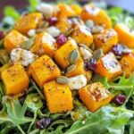 - 1 medium butternut squash, cubed - 4 cups mixed greens (arugula, spinach, or kale) - 1/2 cup crumbled feta cheese Butternut squash brings a sweet and nutty taste. It adds a creamy texture when cooked. I love its vibrant orange color, which brightens any salad. Mixed greens provide a fresh crunch. You can choose arugula for a peppery taste or spinach for mildness. Feta cheese adds a salty flavor that pairs well with the squash. - 2 tablespoons balsamic vinegar - 1 tablespoon maple syrup The dressing is simple but tasty. Balsamic vinegar offers a tangy kick, while maple syrup provides sweetness. Mixing these two creates a balanced flavor that enhances the salad. - 1/4 cup toasted pumpkin seeds - 1/4 cup dried cranberries Pumpkin seeds add a nice crunch and healthy fats. They also give a nutty flavor. Dried cranberries add sweetness and a pop of color. You can mix and match these add-ins based on your taste. Using fresh, quality ingredients makes this salad shine. You can enjoy it as a side dish or a main meal. 1. First, preheat your oven to 400°F (200°C). This helps the squash roast evenly. 2. Next, grab a bowl and toss the cubed butternut squash with olive oil, salt, pepper, cumin, and cinnamon. Mix until every piece is coated. This step adds great flavor. 1. Spread the seasoned squash on a baking sheet in a single layer. Make sure they have space between them for good air flow. 2. Bake in the preheated oven for 25 to 30 minutes. Turn the squash halfway through cooking. You want them tender and lightly caramelized. This gives a sweet and savory taste. 1. Once the squash cools a bit, take a large mixing bowl and combine the mixed greens and roasted butternut squash. 2. Next, add the crumbled feta cheese, toasted pumpkin seeds, and dried cranberries to the bowl. These ingredients add crunch and sweetness. 3. Finally, drizzle the dressing made from balsamic vinegar and maple syrup over the salad. Toss gently to mix all the ingredients without breaking the feta. This makes every bite delicious. To make this salad shine, focus on seasoning. Use salt and pepper to bring out the squash’s natural sweetness. Ground cumin adds warmth, while cinnamon gives a hint of spice. You can adjust these spices based on your taste. For a bolder flavor, try adding some chili powder. When working with butternut squash, choose one that feels heavy for its size. The skin should be smooth and free of blemishes. To cube it easily, use a sharp knife. Cut the ends off first, then slice it in half. Scoop out the seeds and peel the skin before cutting. For serving, use a large bowl or a platter. This makes it look inviting and colorful. Arrange the mixed greens first, then add the roasted squash on top. Sprinkle the feta cheese and pumpkin seeds evenly for a nice contrast. To garnish, add a few fresh herbs like parsley or mint. This brightens up the dish and adds fresh flavor. A drizzle of extra balsamic vinegar on top can enhance the look and taste too. You can prep this salad in advance. Roast the butternut squash and store it in the fridge for up to three days. Toss it with the greens just before serving to keep everything fresh. For the storage, keep the salad components separate. This prevents the greens from wilting. Store the dressing in a jar, and shake it well before using. If you have leftovers, eat them within two days for the best taste. {{image_2}} You can change the greens in this salad. For a fresh twist, try arugula or kale. These greens add a peppery taste. They also pair well with the sweet squash. If you want to switch up the cheese, feta is not your only option. Goat cheese works well too. It adds a creamy texture. You can also use cheddar for a sharper flavor. If you follow a vegan diet, you can still enjoy this salad. Just skip the feta cheese. Replace it with tofu or a vegan cheese. This keeps the texture without the dairy. For those who need gluten-free meals, this salad is already safe. All the ingredients are gluten-free. Just make sure to check the labels on any add-ins. Adding fruit can make this salad even better. Try sliced apples or pears for a sweet crunch. You can also add fresh pomegranate seeds for a pop of color. Nuts add a nice crunch too. Consider walnuts or pecans for a rich taste. You can even toast them for extra flavor. If you want to spice things up, add a pinch of cayenne pepper. It gives a mild heat that contrasts nicely with the sweetness of the squash. You can also try smoked paprika for a different flavor note. Store the salad in an airtight container. This keeps it fresh and tasty. You can refrigerate it for up to three days. After three days, the greens may wilt. The flavors still taste good, but the texture changes. You can freeze the salad, but it’s not the best choice. Freezing can make the greens soggy. If you want to freeze it, do so without the dressing. Place the squash, feta, and other toppings in a freezer bag. It can last for up to three months in the freezer. To reheat the salad, use a microwave. Heat it in short bursts to avoid cooking it too much. Stir after each burst. Serve it warm over fresh greens for a nice touch. You can also add a drizzle of balsamic vinegar for extra flavor. To cut butternut squash, first, peel it with a vegetable peeler. Cut off both ends of the squash. Then, slice it in half lengthwise. Remove the seeds with a spoon. Next, chop each half into cubes. Make sure the cubes are even for even cooking. Using a sharp knife will help you cut safely. Yes, you can use other cheeses! Goat cheese works well for a tangy taste. You could also try blue cheese for a bold flavor. Mozzarella offers a milder taste if you prefer. Choose a cheese that you enjoy to make the salad your own. You can change the salad with seasonal ingredients. In spring, add fresh peas or radishes for crunch. In summer, toss in cherry tomatoes or cucumbers for freshness. In fall, include roasted apples or pears for sweetness. Winter greens like kale are great too. Keep your salad exciting by using what’s fresh! This blog post covered a simple and tasty butternut squash salad. We explored the main ingredients, like mixed greens and feta. I shared details about dressings and optional toppings. You learned how to prepare, roast the squash, and assemble your salad. Tips for flavor and presentation made it easy. I also discussed variations, storage, and common questions. With a few tweaks, you can make this salad your own. Enjoy creating your perfect dish!
