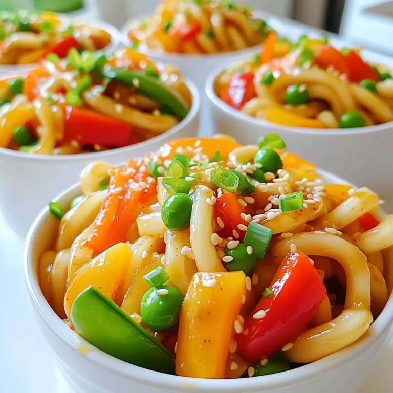 Cooking Minute Garlic Chili Crisp Udon Noodles is simple and fun. Here’s what you need: - 200g udon noodles - 3 tablespoons garlic chili crisp (store-bought or homemade) - 2 tablespoons soy sauce - 1 tablespoon sesame oil - 1 cup mixed vegetables (e.g., bell peppers, carrots, snap peas) - 2 green onions, sliced - 1 teaspoon sesame seeds (for garnish) - Salt and pepper to taste These ingredients are easy to find. You can adjust them based on your taste. Udon noodles give a chewy texture. Garlic chili crisp adds heat and flavor. Mixed vegetables bring color and nutrients to your dish. Green onions and sesame seeds add a nice finish. Enjoy the mix of flavors! Start by filling a pot with water. Bring it to a boil over high heat. Once the water is bubbling, add the 200g of udon noodles. Cook them for about 3-4 minutes. This time can change based on the package instructions. After they are done, drain the noodles and rinse them under cold water. This stops the cooking process and keeps them firm. Set the noodles aside. Grab a large skillet or wok and heat 1 tablespoon of sesame oil over medium-high heat. Wait until the oil is hot but not smoking. Add 1 cup of mixed vegetables like bell peppers, carrots, and snap peas. Stir-fry the veggies for about 2-3 minutes. You want them tender but still crisp. This keeps the flavor fresh and vibrant. Once your veggies are ready, it’s time to add the noodles. Place the drained udon noodles into the skillet. Pour in 2 tablespoons of soy sauce and 3 tablespoons of garlic chili crisp. Use a pair of tongs or a spatula to toss everything together. Make sure the noodles and vegetables are coated evenly with the sauce. This step builds the flavor in every bite. Now, it’s time to season your dish. Sprinkle in some salt and pepper to taste. Cook everything for another minute while stirring. This helps the flavors mix well. Once done, remove the skillet from heat. Garnish with sliced green onions and a teaspoon of sesame seeds. This adds a nice crunch and bright color to your dish. To get udon noodles just right, avoid overcooking them. Cook them for 3-4 minutes in boiling water. Check the package for the exact time. If you cook them too long, they can turn mushy. Rinsing is key. After cooking, drain the noodles and rinse them under cold water. This stops the cooking process and keeps them firm. It also helps remove excess starch, which can make them sticky. To boost the flavor, think about adding more seasoning. Try a splash of rice vinegar or a hint of lime juice. These add a fresh kick that brightens every bite. Using homemade garlic chili crisp can take your dish to the next level. It has a rich, bold flavor that pairs well with udon. Making your own lets you control the heat and flavor. For the best accompaniments, serve your noodles with fresh side dishes. A simple cucumber salad or edamame works great. These add crunch and balance. Presentation matters. Place the noodles in a bowl and top them with sliced green onions and sesame seeds. You can even sprinkle some extra garlic chili crisp on top for a pop of color and flavor. Enjoy your meal hot! {{image_2}} You can easily boost your Minute Garlic Chili Crisp Udon Noodles with protein. Here are some tasty options: - Tofu: Use firm tofu for a plant-based choice. Cut it into cubes, then sauté until golden. - Chicken: Add cooked chicken for a classic flavor. Shred or slice it thin for easy mixing. - Shrimp: Toss in shrimp for a seafood twist. Cook them quickly until they turn pink and firm. These protein additions make your dish more filling and fun. You can mix and match based on your mood or what you have at home. Switching up the vegetables can keep your dish exciting. Here are some ideas for seasonal swaps: - Spring: Try asparagus or snap peas for a fresh crunch. - Summer: Add zucchini or bell peppers for a colorful twist. - Fall: Carrots and butternut squash bring warmth to your dish. - Winter: Use kale or broccoli for hearty greens. If you have dietary needs, feel free to substitute. You can use any veggies you like. Just remember to cut them small for quick cooking. Different sauces can give your dish a new vibe. Here are some sauces to try: - Sriracha: For extra heat, drizzle some Sriracha on top. It adds a nice kick. - Teriyaki Sauce: Swap soy sauce for teriyaki for a sweet flavor. - Peanut Sauce: A creamy peanut sauce can make this dish rich and savory. Explore these options to find your favorite combination. Each sauce can change the whole taste of your udon noodles! You can store your Minute Garlic Chili Crisp Udon Noodles in the fridge. They will stay fresh for about 3 days. Make sure to place them in an airtight container. This helps keep the flavors intact and prevents them from drying out. When you are ready to enjoy your leftovers, reheating is simple. The best way is to use a skillet. Heat the skillet over medium heat. Add a splash of water or a little sesame oil to keep them moist. Stir the noodles for about 3-5 minutes until they are heated through. You can also use a microwave. Just cover the bowl with a wet paper towel and heat for about 1-2 minutes. Yes, you can freeze these noodles! To do this, let the dish cool completely. Then, transfer it to a freezer-safe container. It will last for up to 2 months in the freezer. When ready to eat, thaw it overnight in the fridge. Reheat as mentioned above. This method helps retain the taste and texture. Garlic chili crisp is a tasty sauce. It blends garlic, chili oil, and crunchy bits. Common ingredients include dried garlic, chili flakes, and oil. This mix adds flavor and heat. You can find it in stores or make your own. Yes, you can swap udon noodles for other types. Soba, rice noodles, or even spaghetti work well. Each noodle type gives a unique taste and texture. Just make sure to adjust cooking times as needed. The spice level can vary. Most brands and recipes offer a mild to medium heat. If you love spice, you can add more chili flakes. If you prefer less heat, use less chili crisp. Absolutely! To make it vegan, use a plant-based chili crisp and soy sauce. Ensure your mixed vegetables are fresh and vibrant. This dish is easy to adjust for any diet. Making garlic chili crisp is simple. Start with oil, dried garlic, and chili flakes. Heat the oil, then add garlic and chili flakes. Cook until golden and fragrant. Let it cool and store in a jar. Enjoy your homemade version on many dishes! This post covered how to make delicious udon noodles with garlic chili crisp. You learned about the main ingredients, cooking steps, and tips for perfecting your dish. You also saw variations to customize based on your taste. Now, you have everything you need to create a flavorful meal. Enjoy your cooking and share your tasty results with family and friends!