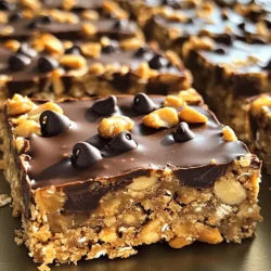 To make Peanut Butter Chocolate Oat Bars, gather these items: - 2 cups rolled oats - 1 cup creamy peanut butter - 1/2 cup honey or maple syrup - 1/4 cup brown sugar - 1/2 teaspoon vanilla extract - 1/2 teaspoon salt - 1/2 cup dark chocolate chips - 1/4 cup chopped nuts (optional, like almonds or walnuts) These ingredients create a tasty, chewy snack. The rolled oats give texture, while the peanut butter adds creaminess. Honey or maple syrup offers a natural sweetness. You can swap some ingredients based on your needs: - Peanut Butter: Use almond or cashew butter for a nut-free option. - Honey or Maple Syrup: Agave syrup works well as a sweetener too. - Brown Sugar: Coconut sugar can be a good alternative for a lower glycemic index. - Dark Chocolate Chips: Milk chocolate or white chocolate can be used if you prefer a sweeter taste. These swaps keep the bars tasty and allow you to cater to dietary needs. These bars are not just delicious but also pack a nutritional punch. Generally, one bar contains: - Calories: Around 150-200 - Protein: About 5 grams - Carbohydrates: Roughly 20 grams - Fats: Approximately 8 grams - Fiber: About 3 grams These numbers may vary with substitutions. These bars provide energy, making them a great post-workout snack or a quick breakfast option. Enjoying these bars gives you a mix of nutrients that your body needs. First, grab a 9x9-inch baking pan. Line the bottom with parchment paper. Leave some paper hanging over the edges. This helps you lift the bars out easily later. Preheat your oven to 350°F (175°C). This will get the oven ready while you mix the ingredients. Now, take a medium saucepan and place it on low heat. Add the creamy peanut butter, honey or maple syrup, brown sugar, and vanilla extract. Stir this mix until it is smooth and well combined. You want it to melt together perfectly. Once it looks good, take the pan off the heat. Now, add in the rolled oats, salt, dark chocolate chips, and nuts if you want. Mix everything with a spatula. Make sure all the oats are coated well. Next, transfer the mixture to your prepared baking pan. Press it down firmly. This step is key to keeping the bars together. Bake the bars in the preheated oven for 20 to 25 minutes. You’ll know they are done when the edges turn golden brown. Once they finish baking, let them cool in the pan for about 10 minutes. After that, use the parchment paper to lift them out. Let them cool fully on a wire rack before cutting. Enjoy your tasty bars! To get the best texture, use rolled oats. They provide a chewy bite. If you want a softer bar, add a touch more peanut butter. For a richer flavor, try using dark chocolate chips. They melt well and add a deep taste. If you like nuts, chop them small. This way, they mix well and add a nice crunch. Cutting the bars can be tricky. First, let them cool completely. This helps them stay firm. Use a sharp knife for clean cuts. You can also use a ruler to measure equal squares. This way, each piece looks great and is the same size. If you want, dust the knife with a little powdered sugar to prevent sticking. These bars are great as a snack or dessert. You can serve them with a glass of milk or almond milk. If you want a fun twist, top them with a scoop of ice cream. You can also enjoy them with fresh fruit, like bananas or strawberries. They are perfect for lunch boxes or picnics, too! {{image_2}} To make these bars gluten-free, use certified gluten-free oats. Many brands offer this option. Check the label to be sure. You can enjoy the same great taste without gluten. This way, everyone can take a bite! You can easily make these bars vegan. Replace honey with maple syrup. This swap keeps the bars sweet and delicious. Use dairy-free chocolate chips instead of regular ones. Many brands offer tasty options that fit this need. Feel free to get creative with flavors! You can add in dried fruits like raisins or cranberries. They add a nice chewiness and extra sweetness. Chopped nuts like almonds or walnuts give a nice crunch. For a twist, try mixing in a pinch of cinnamon or a scoop of protein powder. Each small change makes the bars unique and fun to eat! To keep your peanut butter chocolate oat bars fresh, store them in an airtight container. This helps to keep moisture out and keeps the bars from getting hard. You can place them at room temperature for a few days. If you want them to last longer, the fridge is a great spot too. Just make sure the container is sealed tight. If you want to save some bars for later, freezing is a smart choice. First, cut the bars into squares. Then, wrap each one in plastic wrap. Place the wrapped bars in a freezer bag or container. They can last for up to three months in the freezer. When you’re ready to eat, take them out and thaw at room temperature for a few hours. These bars stay fresh for about a week at room temperature. If you store them in the fridge, they can last up to two weeks. To check for freshness, look for any changes in smell or texture. If they feel dry or crumbly, it is best to toss them. For the best taste, enjoy them within the first week! Yes, you can use natural peanut butter. It adds great flavor. Keep in mind, natural peanut butter can be thinner than creamy types. This may change the texture of your bars. If you use natural peanut butter, stir it well to mix the oil back in. This helps it blend better with the other ingredients. You know the bars are done when the edges turn golden brown. This usually happens around 20 to 25 minutes of baking. You can also test by lightly pressing the center. If it feels firm and not soft, it’s ready. Let them cool in the pan for a few minutes before lifting them out. Peanut Butter Chocolate Oat Bars are great on their own. You can also serve them with fresh fruit like bananas or berries. Pair them with a scoop of yogurt for a tasty snack. Drizzle some honey or chocolate on top for extra sweetness. These bars are perfect for lunch boxes or a quick breakfast. You learned about making Peanut Butter Chocolate Oat Bars. We covered key ingredients and their swaps. I shared step-by-step instructions for easy baking. Tips helped you achieve perfect texture and even cuts. Variations show options for gluten-free and vegan diets. Storage tips ensure your bars stay fresh. Remember, these bars are a fun treat. Enjoy experimenting with flavors and sharing them. You’ll impress friends and family with your skills!