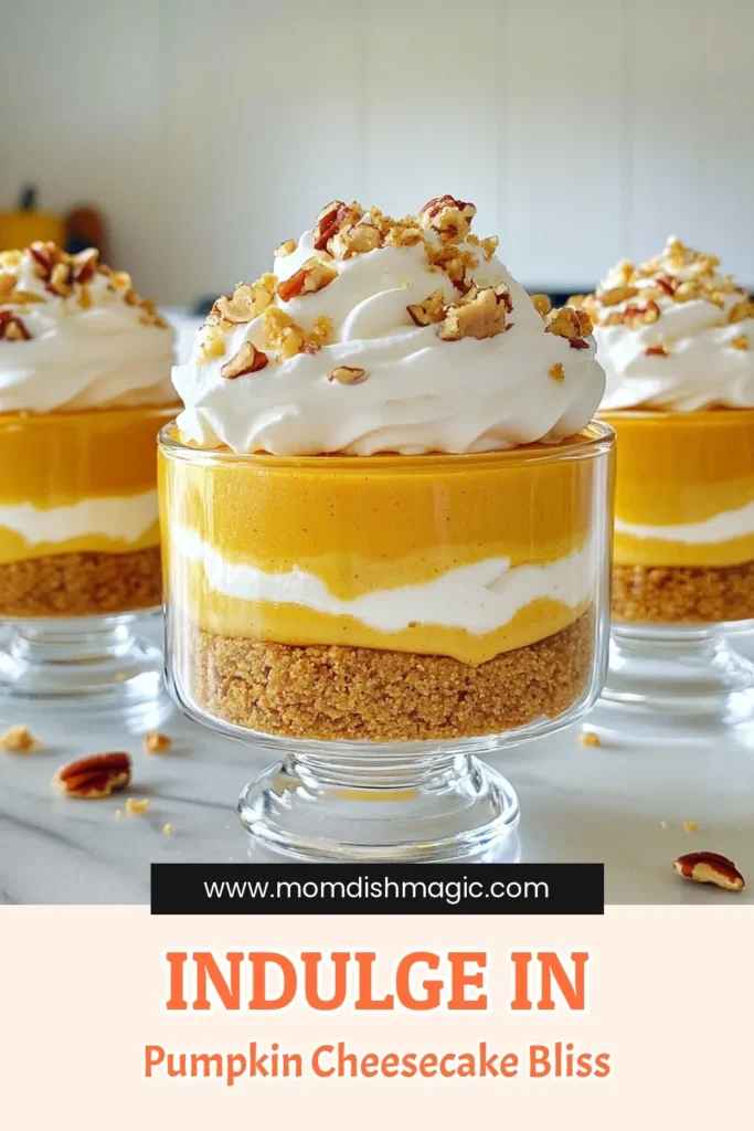 Indulge in the ultimate fall treat with these delightful Pumpkin Cheesecake Mousse Cups! This easy recipe is perfect for entertaining or a sweet anytime snack. With layers of creamy pumpkin mousse and crunchy graham cracker crumbs, each bite is a taste of autumn bliss. Ready to impress your friends and family? Click through now to discover the full recipe and enjoy the season’s flavors. #PumpkinCheesecake #DessertRecipes #FallTreats #MousseCups