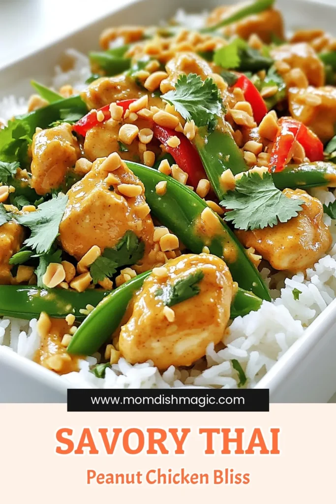 Experience a burst of flavor with this Thai Peanut Chicken Delight! This quick and easy recipe combines tender chicken, vibrant veggies, and a creamy peanut sauce for a perfect weeknight dinner. With just 15 minutes of prep and 30 minutes total, you can whip up a meal the whole family will love. Ready to enjoy this delicious dish? Click through for the full recipe and tips! #ThaiRecipes #PeanutChicken #EasyDinner #FoodieFavorites