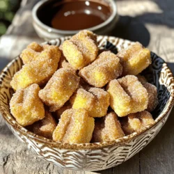- 1 cup all-purpose flour - 1/2 cup water - 2 tablespoons granulated sugar - 1/4 teaspoon salt - 1 teaspoon vanilla extract - 1 teaspoon baking powder - 2 tablespoons unsalted butter, melted - 1/2 cup sugar (for coating) - 2 teaspoons ground cinnamon - Cooking spray You can swap all-purpose flour with a gluten-free blend. Use coconut sugar instead of granulated sugar for a healthier touch. If you want a richer taste, use brown sugar. For a dairy-free option, replace butter with coconut oil. You can also add a pinch of nutmeg for extra flavor. Always level off your flour with a knife for accuracy. Use a liquid measuring cup for water. When measuring sticky ingredients like butter, pack it firmly into the measuring spoon. For the sugar, scoop and then level off. Consistent measuring gives the best results. To start, grab a medium saucepan. Add the water, granulated sugar, salt, and melted butter. Heat this mixture over medium heat until it boils. This step is key to making your dough. Once it boils, take it off the heat. Now, mix in the flour and baking powder. Stir until a smooth dough forms. Let the dough cool for a moment. Then, add in the vanilla extract for flavor. Before you fry your churro bites, preheat your air fryer. Set it to 375°F (190°C) and let it warm up for about 5 minutes. Preheating is important for even cooking. While the air fryer heats up, prepare your cinnamon sugar. In a shallow dish, mix 1/2 cup sugar with 2 teaspoons ground cinnamon. This will coat your churro bites and give them that classic flavor. For the fun part, use a piping bag or a zip-lock bag with the corner cut off. Pipe small dough pieces directly into your air fryer basket. Make sure to leave some space between each piece. Lightly spray the churro bites with cooking spray. This helps them brown nicely. Now, air fry at 375°F (190°C) for 8 to 10 minutes. You want them golden brown and crispy. Once done, take them out and toss in the cinnamon sugar mixture right away. This way, every bite gets the sweet coating. Enjoy your delicious churro bites! To get the best texture for your churro bites, focus on the dough. After boiling, mix the flour in well. The dough should feel smooth, not sticky. If it feels too wet, add a bit more flour. When you pipe the dough, keep the pieces small. This helps them cook evenly. Air frying makes them crispy on the outside and soft inside. Want to add more flavor? Try these simple tricks. Use brown sugar instead of white for a deeper taste. You can also add a pinch of nutmeg to the cinnamon sugar mix. For a fun twist, try dipping the churro bites in melted chocolate. This adds a rich flavor and makes them extra special. Avoid overcooking the churro bites. They should turn golden brown, not dark brown. If you crowd the air fryer, they won’t cook well. Keep space between each piece. Lastly, always toss them in the cinnamon sugar right after cooking. This makes sure the sugar sticks well. Following these tips will help you create perfect churro bites every time! {{image_2}} You can easily change the flavor of your churro bites. Try adding cocoa powder for chocolate churros. Use about 1/4 cup of cocoa powder in the dough. For pumpkin spice churros, mix in 1 teaspoon of pumpkin pie spice. This gives them a warm, cozy flavor. You can also try adding orange zest for a citrus twist. Each option makes the churro bites unique and fun! If you need a gluten-free version, swap the all-purpose flour for a gluten-free blend. Make sure it works well for baking. For a dairy-free option, replace the butter with coconut oil or a dairy-free butter substitute. Check the labels to ensure they are dairy-free. These changes allow everyone to enjoy churro bites without worry! Serve your churro bites warm for the best taste. They pair perfectly with chocolate or caramel sauce for dipping. You can also offer whipped cream or a scoop of vanilla ice cream. For a fun twist, sprinkle some sea salt on top for a sweet and salty combo. Present them in a decorative bowl, and watch your guests smile! To keep your churro bites fresh, store them in an airtight container. This helps maintain their crispiness. Place the container in a cool, dry area. Avoid storing them in the fridge, as this may make them soggy. Churro bites are best enjoyed within one to two days. To reheat your churro bites and keep them crispy, use the air fryer. Preheat the air fryer to 350°F (175°C). Place the churro bites in the basket in a single layer. Heat for about 3-5 minutes. This method revives their crunch without drying them out. If you want to keep churro bites longer, freezing is a great option. Allow them to cool completely first. Place them in a single layer on a baking sheet. Freeze until solid, then transfer them to a freezer-safe bag. They can last up to three months in the freezer. To enjoy, simply reheat them in the air fryer. To make your churro bites crunchy, it’s key to air fry them at the right temperature. Preheat your air fryer to 375°F (190°C) before adding the churro dough. This helps create a nice crust quickly. Lightly spraying the churro bites with cooking spray also helps them crisp up. Air fry them for 8-10 minutes until they turn golden brown. This method locks in the crunch. Yes, you can use different flours, but it might change the texture. All-purpose flour works best for a light and fluffy churro bite. If you want to try gluten-free, you can use a gluten-free all-purpose blend. Just ensure it contains xanthan gum for binding. Other flours, like whole wheat, may make your churro bites denser and chewier. Churro bites taste great on their own, but you can enhance them with dips. A warm chocolate sauce or caramel sauce makes a perfect match. You can also serve them alongside vanilla ice cream for a delightful dessert. Remember to keep them warm for the best experience. Churro bites are best enjoyed fresh. They can last for about 1-2 days at room temperature if stored in an airtight container. If you want to keep them longer, you can freeze them. Just make sure to place them in a freezer-safe bag. They can last up to a month in the freezer. Reheat them in the air fryer for a few minutes to regain their crunch. You now know all about making tasty churro bites. We covered the ingredients, preparation, and cooking tips. You learned how to store them and even some fun variations. Don’t forget the common mistakes to avoid. Take these steps to make crunchy, flavorful churro bites. Experiment with different flavors and enjoy serving them with your favorite dips. Keep practicing, and soon you'll perfect your churro-making skills. Happy cooking!