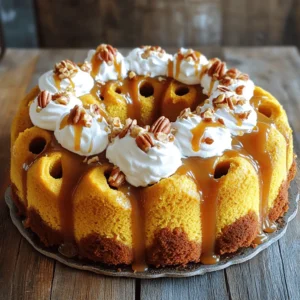 Pumpkin Caramel Poke Cake with Whipped Cream Delight