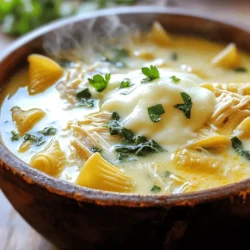 - 1 lb boneless, skinless chicken breasts - 1 medium onion, diced - 3 cloves garlic, minced - 4 cups chicken broth - 1 can (15 oz) cannellini beans, rinsed and drained - 8 oz cream cheese, softened - 2 cups fresh spinach, chopped - 1 cup ricotta cheese - 1 cup mozzarella cheese, shredded - 1 teaspoon Italian seasoning - 8 lasagna noodles, broken into pieces - Fresh parsley for garnish The base of my Slow Cooker White Chicken Lasagna Soup is simple yet full of flavor. Chicken breasts add protein. Onions and garlic bring warmth. Chicken broth makes it hearty. Cannellini beans add creaminess. Cream cheese gives the soup its rich texture. Fresh spinach adds color and nutrition. Ricotta and mozzarella cheeses make it cheesy and delicious. Italian seasoning rounds out the flavor profile. Finally, broken lasagna noodles create that classic lasagna feel. - Salt and pepper - Alternative herbs for seasoning Seasoning is key. A pinch of salt and pepper enhances the taste. You can swap in other herbs, too. Basil or oregano can add different notes. Experiment with flavors that you love. Fresh parsley as a garnish adds a nice touch, both in flavor and looks. - Slow cooker - Mixing utensils - Serving bowls You only need a few tools. A slow cooker does the magic. Mixing utensils help combine everything. Serving bowls are for dishing out the soup. With just these items, you'll create a warm, inviting meal. Start by adding the chicken, onion, and garlic to your slow cooker. These three items form the heart of your soup. They bring rich flavor and aroma. Next, pour in the chicken broth. This adds moisture and helps to cook the chicken. Now, add the rinsed cannellini beans. They give texture and protein. Sprinkle in the Italian seasoning. This mix of herbs elevates the dish. Lastly, stir gently to combine all these ingredients. Cover the slow cooker and set the cooking time. For best results, cook on low for 6-7 hours. If you're short on time, you can cook on high for 3-4 hours. The chicken should be tender and fully cooked. Once cooking is done, remove the chicken. Use two forks to shred it. This technique makes it easy to break apart. Return the shredded chicken back to the pot. Mixing it back in keeps all the flavors together. Incorporate the softened cream cheese next. It will melt into the soup, making it creamy. Stir well to mix everything together. Now, add the broken lasagna noodles and chopped spinach. These ingredients will add heartiness and color. Cover the pot again and cook on high for 30 minutes. This allows the noodles to soften fully. After 30 minutes, remove the lid and stir in ricotta cheese. Add half of the shredded mozzarella cheese too. Season with salt and pepper to taste. Finally, serve hot. Top with the remaining mozzarella cheese and fresh parsley for a nice touch. Enjoy your meal! To make this soup great, focus on the chicken texture. Use boneless, skinless chicken breasts. Cook them until they are tender. Shred the chicken before adding it back to the pot. This keeps each bite juicy and flavorful. For creaminess, cream cheese is key. Add it when the chicken is done. Let it melt into the soup. This makes the base rich and smooth, giving you that creamy taste you love. Busy days? No problem! You can adjust the cooking time. If you need a quicker meal, cook on high for about 3-4 hours. This way, you can enjoy your soup sooner. Do you have some ingredients on hand? Don't worry! You can substitute. Use any beans you have instead of cannellini beans. If you don’t have cream cheese, try sour cream. It will still taste great. Serve this soup hot for the best flavor. It’s perfect on its own, but you can add a side. A fresh salad or some crusty bread works well. These pair nicely with the creamy soup. For garnishing, sprinkle fresh parsley on top. Add some extra mozzarella for a cheesy finish. This not only looks good but also adds more flavor. Enjoy your delicious creation! {{image_2}} You can swap ingredients easily in this soup. For beans, try black beans or kidney beans. They add a nice twist. If you need a pasta change, use small shells or even zoodles. Both work well in this dish. For those avoiding dairy, cream cheese can be replaced with silken tofu or a nut-based cream. These options keep the soup creamy without the dairy. To boost the flavor, think about adding veggies. Carrots, bell peppers, or zucchini can add more nutrients and color. You can toss them in at the start for a soft texture. For extra depth, try adding spices like paprika or cayenne pepper. A pinch of nutmeg can also enhance the creaminess of the soup, giving it a warm, cozy feel. This soup is versatile. You can serve it in a bowl as a hearty soup or bake it for a casserole. To transform it, add more cheese on top and bake until golden. If you want a lighter option, skip the noodles and serve the soup as is. Top with fresh herbs for a bright touch. Enjoy experimenting with different styles! After your meal, let the soup cool down. Use airtight containers for storage. This keeps the soup fresh. You can store it in the fridge for up to 3 days. If you wait longer, it may lose flavor and texture. Always check for any signs of spoilage before you eat. If you want to save some for later, freezing works great. First, let the soup cool completely. Use freezer-safe containers to avoid leaks. You can also use freezer bags. Squeeze out the air before sealing. The soup stays good for up to 3 months. To thaw, place it in the fridge overnight. When you're ready to enjoy the soup again, reheat it gently. The best way is on the stove over low heat. Stir often to keep it creamy. You can also use the microwave, but heat it in short bursts. Add a splash of broth or milk to maintain creaminess. Enjoy your delicious soup just like the first time! This soup lasts about 3 to 4 days in the fridge. Store it in a sealed container. Make sure to let it cool before you put it in the fridge. You can always reheat it on the stove or in the microwave. Just add a splash of water or broth to keep it creamy. Yes, you can use frozen chicken breasts! Just add extra cooking time. If using frozen chicken, cook on high for 4 to 5 hours. This helps it cook through properly. Shredding will still be easy once it's cooked! You can use other pasta shapes, like broken spaghetti or penne. You can also use gluten-free pasta if needed. Just adjust the cooking time for the pasta you choose. Cook until tender in the soup. Yes, you can make this in an Instant Pot! Set it to pressure cook for about 15 minutes. After cooking, shred the chicken and stir in the cream cheese and other ingredients. This method saves time and keeps the flavors rich. This slow cooker white chicken lasagna soup is simple and full of flavor. You learned about great ingredients like chicken, cream cheese, and spinach. We also covered tips for making your soup creamy and cooking it just right. You can play with different ingredients too. With each bowl, you're nourishing your body and enjoying a warm dish. Whether you serve it fresh or store it for later, this recipe has versatility. Keep exploring and adjusting to make it your own. Happy cooking!