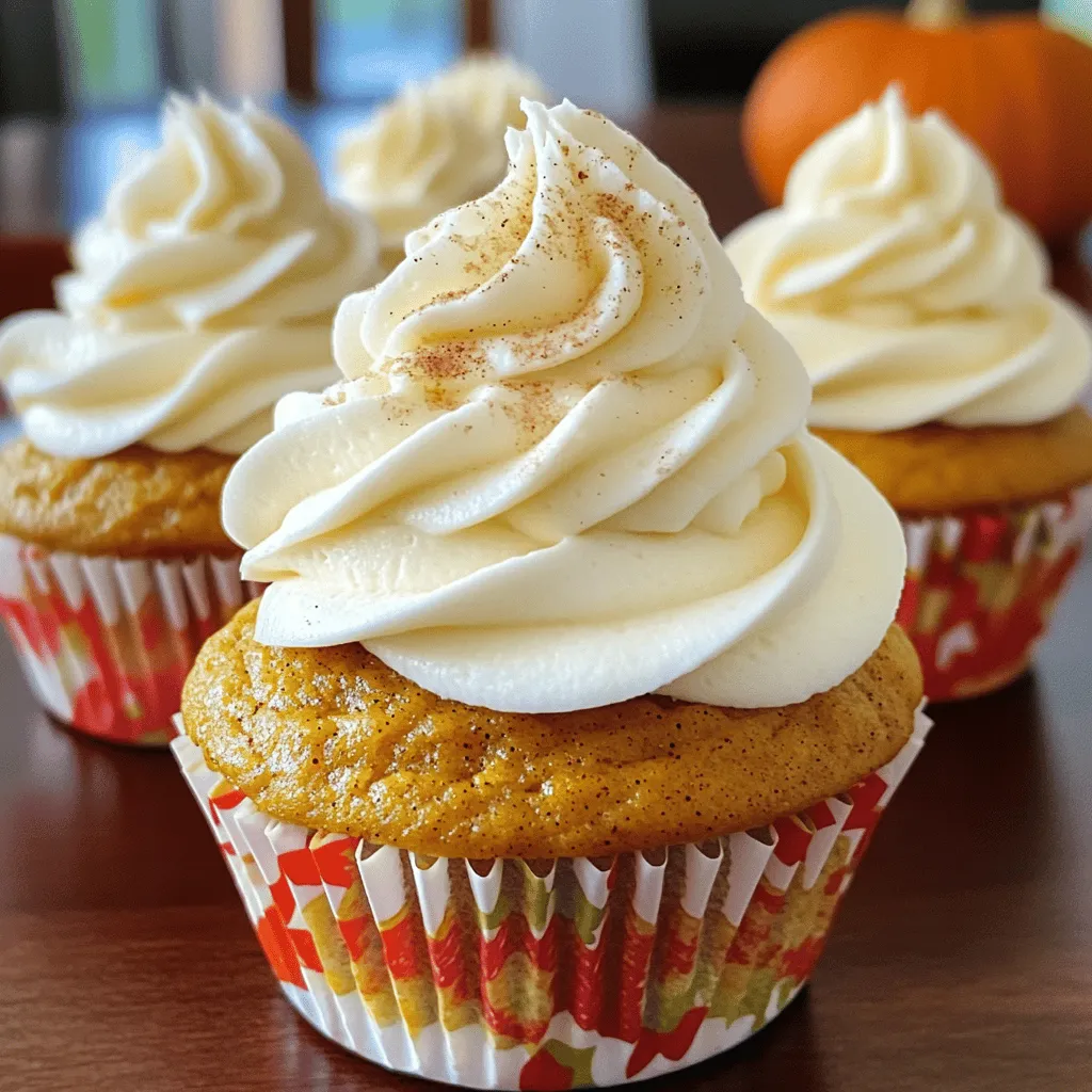 - 1 cup all-purpose flour - 1/2 cup granulated sugar - 1/2 cup brown sugar, packed - 1/2 teaspoon baking powder - 1/2 teaspoon baking soda - 1/4 teaspoon salt - 1 teaspoon ground cinnamon - 1/2 teaspoon ground nutmeg - 1/4 teaspoon ground ginger - 1/2 cup canned pumpkin puree - 1/3 cup vegetable oil - 2 large eggs - 1 teaspoon vanilla extract - 1/2 cup cream cheese, softened - 1/4 cup powdered sugar - 1/2 teaspoon pumpkin pie spice - Whipped cream for topping (optional) Each ingredient plays a role in making these cupcakes amazing. If you lack all-purpose flour, try a gluten-free blend. For the sugars, you can use coconut sugar as a healthy swap. Baking powder and baking soda are key for rise. If you run out of eggs, use unsweetened applesauce. One tablespoon of applesauce equals one egg. - Canned pumpkin puree: This adds moisture and a rich flavor. It gives the cupcakes that classic pumpkin taste. - Spices: Ground cinnamon, nutmeg, and ginger create that warm, cozy fall flavor. These spices mix well with the pumpkin. - Cream cheese: It makes the frosting creamy and smooth. The tanginess balances the sweetness. - Vegetable oil: This keeps the cupcakes moist. You can swap it with melted coconut oil if you prefer. Using these ingredients will help you create delightful pumpkin pie cupcakes. Each component has its purpose, ensuring the perfect treat for fall. Start by preheating your oven to 350°F (175°C). This step is key for even baking. Next, line a muffin tin with cupcake liners. This makes clean-up easier and adds style. In a large bowl, mix these dry ingredients: - 1 cup all-purpose flour - 1/2 cup granulated sugar - 1/2 cup brown sugar, packed - 1/2 teaspoon baking powder - 1/2 teaspoon baking soda - 1/4 teaspoon salt - 1 teaspoon ground cinnamon - 1/2 teaspoon ground nutmeg - 1/4 teaspoon ground ginger Stir them well. In another bowl, whisk together these wet ingredients until smooth: - 1/2 cup canned pumpkin puree - 1/3 cup vegetable oil - 2 large eggs - 1 teaspoon vanilla extract Now, gently mix the wet ingredients into the dry ingredients. Be careful not to overmix; lumps are okay. Evenly distribute the batter into the cupcake liners. Fill each about 2/3 full. This helps them rise without spilling over. Bake in the preheated oven for 18 to 20 minutes. Check for doneness using a toothpick; it should come out clean. Let the cupcakes cool in the pan for 5 minutes. Then, transfer them to a wire rack to cool completely. While the cupcakes cool, make the cream cheese frosting. In a mixing bowl, beat together: - 1/2 cup cream cheese, softened - 1/4 cup powdered sugar Mix until creamy. Then, add 1/2 teaspoon pumpkin pie spice. Blend until it’s fully mixed. Once the cupcakes are cool, frost each one generously. For a fun touch, add a dollop of whipped cream on top. A sprinkle of cinnamon can add flavor and style! To make the best pumpkin pie cupcakes, start with fresh ingredients. Use a reliable oven thermometer to ensure your oven is at the right temperature. Mix your dry and wet ingredients separately, then combine them gently. This keeps your cupcakes light and fluffy. Fill each cupcake liner about two-thirds full. This allows room for rising without overflow. One common mistake is overmixing the batter. This makes your cupcakes dense. Mix just until you see no dry flour. Another mistake is not checking for doneness. Use a toothpick to test them. If it comes out clean, they're ready. Avoid opening the oven door too soon, as this can cause them to sink. When frosting your cupcakes, ensure they are completely cool. Warm cupcakes can melt the frosting. Use a piping bag for a neat and pretty finish. If you want a decorative touch, add a dollop of whipped cream on top. A sprinkle of cinnamon adds a nice flavor boost and looks great too! {{image_2}} You can make these cupcakes gluten-free. Use a gluten-free flour blend instead of all-purpose flour. Look for blends that contain xanthan gum. This helps the cupcakes rise and stay fluffy. The rest of the ingredients remain the same. You still get that warm pumpkin flavor. To make vegan pumpkin pie cupcakes, swap eggs for flaxseed meal. Mix one tablespoon of flaxseed meal with three tablespoons of water. Let this sit for about five minutes. Use a plant-based milk instead of the vegetable oil. Almond or coconut milk works well. Replace cream cheese with vegan cream cheese for frosting. You might want to try extra spices for a twist. Add a pinch of cloves or allspice for depth. Some people like to mix in chocolate chips for a sweet surprise. You can also add nuts like pecans or walnuts for crunch. A dash of maple syrup can bring out the pumpkin taste even more. Experiment and find your favorite! To keep your pumpkin pie cupcakes fresh, store them in an airtight container. Place them at room temperature for up to two days. If you want to keep them longer, refrigeration is a good option. Just remember, they might dry out a bit in the fridge. You can add a piece of bread in the container to help keep them moist. Freezing is a great way to save your pumpkin pie cupcakes for later. First, let them cool completely. Then, wrap each cupcake tightly in plastic wrap. Place the wrapped cupcakes in a freezer-safe bag or container. They can last up to three months in the freezer. When you are ready to enjoy them, thaw them in the fridge overnight. Pumpkin pie cupcakes are best enjoyed fresh. If stored properly, they can stay tasty for about five days in the fridge. Check for any signs of mold or change in smell before eating. Always trust your senses! To revive the flavor, warm them in the microwave for a few seconds before serving. You can tell the cupcakes are done when a toothpick goes in clean. Insert it in the center of one cupcake. If it comes out without batter, your cupcakes are ready. They should feel firm but springy to the touch. I find that baking for 18-20 minutes usually works well. Yes, you can use fresh pumpkin. Just cook and puree it first. Make sure the puree is smooth and not too watery. Fresh pumpkin has great flavor and can add a nice touch to your cupcakes. Just remember to measure it out the same as the canned version. For a cream cheese substitute, you can use Greek yogurt or mascarpone cheese. Both give a nice creamy texture. You can also try a vegan cream cheese if you want a dairy-free option. Adjust the sweetness as needed by adding more powdered sugar to taste. We explored how to make delicious pumpkin pie cupcakes. We covered ingredients, baking steps, and storage tips. I shared helpful practices and avoided common mistakes in baking and frosting. You learned about gluten-free and vegan options too. Remember, these cupcakes can be stored and frozen to enjoy later. Playing with flavors keeps things fun. Keep these tips in mind, and you’ll create great treats every time. Enjoy your baking journey!