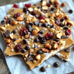 - 2 cups plain Greek yogurt - 1/2 cup creamy peanut butter - 2 tablespoons honey (or maple syrup) - 1/4 cup dark chocolate chips (or chopped dark chocolate) - 1/4 cup chopped nuts (like almonds or walnuts) - 1/4 cup dried fruit (such as cranberries or raisins) - Pinch of sea salt - You can use agave nectar instead of honey or maple syrup. - For a dairy-free version, try coconut yogurt or almond yogurt. The main ingredients work together to create a creamy base for the bark. The Greek yogurt gives it a nice tang, while the peanut butter adds richness. If you want a touch of sweetness, honey or maple syrup does the trick. When it comes to toppings, you can get creative! Dark chocolate chips add a sweet bite, while nuts provide crunch. Dried fruit gives it extra flavor and chewiness. A pinch of sea salt on top enhances all the flavors. Consider using agave nectar for a vegan option. For those avoiding dairy, coconut yogurt can replace Greek yogurt. This flexibility makes the recipe fun and easy for everyone! In a medium bowl, start with 2 cups of plain Greek yogurt. Add 1/2 cup of creamy peanut butter and 2 tablespoons of honey. Use a spatula to mix until it is smooth and creamy. This mixture is the base of your bark. The yogurt gives it a nice tang, while the peanut butter adds richness. Next, get a baking sheet and line it with parchment paper. Pour the yogurt mixture onto the parchment. Use a spatula to spread it evenly. Aim for about 1/4 inch thick. It should look nice and smooth. This step is key to making sure every bite is tasty. Now for the fun part! Sprinkle 1/4 cup of dark chocolate chips over the yogurt. Then, add 1/4 cup of chopped nuts and 1/4 cup of dried fruit. Push the toppings down gently with a spoon. This helps them stick to the yogurt. Finally, add a pinch of sea salt to balance the flavors. Once you finish, place the baking sheet in the freezer. Let it freeze for at least 4 hours. When it’s firm, you can break it into pieces. Enjoy your Peanut Butter Chocolate Yogurt Bark! To get a smooth yogurt mixture, start by mixing the Greek yogurt and peanut butter well. Use a medium bowl to combine them. Add honey or maple syrup for sweetness. Stir until you see no lumps. A smooth mixture makes for a better bark. If it feels too thick, add a little more yogurt. This ensures you achieve the right consistency. You can add fun flavors to your bark. Consider mixing in a dash of cinnamon for warmth. A drop of vanilla extract adds a sweet note. You might also try a pinch of nutmeg for a unique taste. Each option gives your bark a new twist. Experimenting with spices can make the treat exciting. To ensure your toppings stick, press them gently into the yogurt. After spreading the yogurt mixture, sprinkle your toppings evenly. Use a spoon to lightly push them down. This helps them stay in place when frozen. Try to distribute the toppings evenly for bites bursting with flavor. {{image_2}} You can make a nut-free version of this yummy bark. Just swap peanut butter for sunflower butter. Sunflower butter has a creamy texture and a great taste. It works well with Greek yogurt. Follow the same steps in the recipe. You will still get that awesome flavor and smooth texture. Plus, it's safe for those with nut allergies. If you want a vegan-friendly bark, it is easy to adapt. Use a plant-based yogurt instead of Greek yogurt. You can choose coconut, almond, or soy yogurt. For sweeteners, swap honey with agave syrup or maple syrup. These options keep the treat sweet and tasty without animal products. Just mix everything as you would in the original recipe. Make your bark fun by using seasonal fruits and flavors! In spring, add fresh strawberries or cherries. In summer, blueberries and peaches make it bright and juicy. In fall, try pumpkin spice with pumpkin puree and a hint of cinnamon. Winter brings in cranberries and orange zest for a festive twist. Mixing in seasonal ingredients keeps it exciting all year long! To keep your Peanut Butter Chocolate Yogurt Bark fresh, store it in the freezer. After cutting the bark into pieces, place it in an airtight container. You can also use a freezer bag. Make sure to remove as much air as possible to prevent freezer burn. This will keep your treat tasty and ready to enjoy. In the freezer, the bark will stay good for up to two months. For best taste and texture, try to eat it within a month. After two months, the bark might lose flavor and freshness. So, mark the date on your container to keep track. To thaw your yogurt bark, take out only the pieces you want. Let them sit at room temperature for about 10 to 15 minutes. This makes them soft and easy to eat. You can also place them in the refrigerator for a couple of hours. Avoid using the microwave, as it might melt the bark too much. Enjoy your treat once it's thawed! Yes, you can use other types of yogurt. While Greek yogurt gives a thick texture, regular yogurt works too. For a dairy-free option, try coconut or almond yogurt. Just ensure it’s plain and unsweetened. This keeps the bark tasty and healthy. You may need to adjust the amount of sweetener. Thinner yogurts might need less honey or maple syrup. To reduce sugar, use less honey or maple syrup. You can also swap sweeteners for stevia or monk fruit. These options add sweetness without the extra sugar. Choose dark chocolate with a higher cocoa content, too. This chocolate has less sugar and more flavor. Lastly, skip dried fruits or choose unsweetened varieties. Get creative with your toppings! Here are some fun ideas: - Fresh fruit like sliced bananas or strawberries - Seeds such as chia or sunflower seeds - Coconut flakes for added texture - Crushed cookies for a sweet crunch - Sprinkles for a festive look Feel free to mix and match toppings based on your taste! You now know how to make a tasty yogurt bark. We covered the main ingredients, easy steps, and fun variations. Remember, you can tweak the recipe to fit your needs. Whether you want a nut-free or vegan option, there’s something for everyone. Store it right, and enjoy it for weeks. Get creative with your toppings, and have fun with flavors. This simple treat is healthy and delightful! You’ll impress your friends and family with this delicious snack.