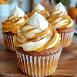 To make these delightful pumpkin spice latte cupcakes, gather the following ingredients: - 1 ½ cups all-purpose flour - 1 teaspoon baking powder - 1 teaspoon baking soda - 1 teaspoon ground cinnamon - ½ teaspoon ground nutmeg - ½ teaspoon ground ginger - ¼ teaspoon ground cloves - ½ teaspoon salt - ½ cup unsalted butter, softened - 1 cup granulated sugar - 2 large eggs - ½ cup pumpkin puree - ½ cup brewed coffee (cooled) - 1 teaspoon vanilla extract - 1 cup powdered sugar (for frosting) - 2 tablespoons cream cheese, softened (for frosting) - 1-2 tablespoons brewed coffee (for frosting) - Whipped cream and a sprinkle of cinnamon for topping You can swap some ingredients if needed. Here are a few ideas: - All-purpose flour: Use gluten-free flour for a gluten-free version. - Unsalted butter: Coconut oil works well if you want a dairy-free option. - Pumpkin puree: Try mashed banana or applesauce for a different flavor. - Granulated sugar: Use brown sugar for a richer taste. - Cream cheese: Substitute with Greek yogurt for a lighter frosting. You will need some basic tools to make these cupcakes: - Cupcake pan - Paper liners - Mixing bowls - Whisk - Electric mixer (or a strong arm) - Measuring cups and spoons - Toothpick (for testing) - Wire rack (for cooling) These ingredients and tools will help you create tasty pumpkin spice latte cupcakes that everyone will love. Happy baking! Start by preheating your oven to 350°F (175°C). Line a cupcake pan with paper liners. In a medium bowl, whisk together the flour, baking powder, baking soda, and spices: cinnamon, nutmeg, ginger, cloves, and salt. Set this bowl aside. In a large mixing bowl, beat the softened butter and granulated sugar together. Do this until the mixture is light and fluffy, which takes about 2-3 minutes. Next, add the eggs one at a time. Mix well after adding each egg. Now, mix in the pumpkin puree, cooled brewed coffee, and vanilla extract until everything is smooth. Gradually add the dry ingredients you set aside. Mix just until everything is combined. Be careful not to overmix, as this helps keep the cupcakes light. Evenly distribute the batter into the prepared cupcake liners. Fill each liner about ¾ full. This ensures they rise nicely without overflowing. Bake your cupcakes in the preheated oven for 18-20 minutes. To check if they’re done, insert a toothpick into the center. If it comes out clean, they’re ready. Let the cupcakes cool in the pan for 5 minutes. Then, transfer them to a wire rack to cool completely. This step is key for a great texture. To make the frosting, beat together the powdered sugar and softened cream cheese. Add enough brewed coffee to make it smooth and creamy. If it’s too thick, add a bit more coffee. If it’s too thin, add more powdered sugar. Once the cupcakes are completely cool, frost them generously with this coffee cream cheese frosting. For a fun touch, add a dollop of whipped cream on top. Finish with a light sprinkle of cinnamon to enhance the flavor. Enjoy your delicious pumpkin spice latte cupcakes! To make moist cupcakes, focus on your ingredients. Use room temperature butter and eggs. This helps them blend well. Next, don’t overmix the batter. Mix just until you see no dry flour. Overmixing can make your cupcakes dense. Finally, add pumpkin puree. It gives moisture and flavor. Avoid these common mistakes for great cupcakes. First, don't skip the baking powder and baking soda. They help the cupcakes rise. Second, measure your flour correctly. Too much flour leads to dry cupcakes. Use a spoon to lift the flour, then level it off. Third, check your oven temperature. An oven that is too hot can burn the cupcakes. Use an oven thermometer if you’re unsure. For fun decorating, try these ideas. Use coffee cream cheese frosting for a rich taste. Top with whipped cream for a creamy touch. A sprinkle of cinnamon adds a nice look and flavor. You can also add chocolate shavings or caramel drizzle for extra sweetness. For a festive touch, add mini pumpkin candies on top. {{image_2}} To make gluten-free pumpkin spice latte cupcakes, swap out regular flour for a gluten-free blend. Look for a blend that contains xanthan gum; this helps with texture. The rest of the recipe stays the same. You will get a soft and tasty cupcake without gluten. For vegan pumpkin spice latte cupcakes, use plant-based butter instead of regular butter. Replace the eggs with flaxseed eggs. To make one flaxseed egg, mix one tablespoon of ground flaxseed with two and a half tablespoons of water. Let it sit for a few minutes to thicken. Use almond milk or oat milk instead of brewed coffee for a lighter flavor. Want to boost the flavor? You can add chocolate chips or nuts to the batter. Chopped walnuts or pecans give a nice crunch. For a richer taste, mix in some dark chocolate chunks. You can also add a pinch of espresso powder to enhance the coffee flavor. These small tweaks can take your cupcakes to the next level! To keep your pumpkin spice latte cupcakes fresh, store them in an airtight container. Place them at room temperature for up to three days. If you want to keep them longer, refrigerate them. Just remember to let them warm up a bit before serving. You can freeze these cupcakes for up to three months. First, let them cool completely. Wrap each cupcake tightly in plastic wrap. Then, place them in a freezer-safe bag or container. When you're ready to enjoy them, just take them out and let them thaw in the fridge overnight. To reheat your cupcakes, use the microwave for about 10-15 seconds. This warms them up without drying them out. If you prefer, you can also use an oven. Preheat it to 350°F (175°C) and heat the cupcakes for about 5-7 minutes. This method keeps them soft and tasty! Yes, you can! Make the cupcakes a day before your event. Just store them in an airtight container at room temperature. They stay fresh and delicious. If you frost them in advance, keep them in the fridge. This helps the frosting stay firm. You can use applesauce or mashed bananas as a substitute. Both add moisture and flavor. If you want a real pumpkin taste, cook and mash fresh pumpkin. This gives a nice texture and flavor for your cupcakes. You can use butter instead of cream cheese for the frosting. Just mix powdered sugar with softened butter and brewed coffee. This will give you a sweet and smooth frosting. You can add vanilla extract for extra flavor. You can find pumpkin spice latte cupcakes at many bakeries in the fall. Some coffee shops may offer them, too. If you want a local spot, check small cafes or farmers' markets. They often have seasonal treats like these cupcakes. In this blog post, we explored the exciting world of pumpkin spice latte cupcakes. We covered everything, from key ingredients and substitutions to step-by-step instructions for baking. I shared tips for moist cupcakes and fun decorating ideas. You learned about gluten-free and vegan options, along with storage tips for freshness. These cupcakes are a delightful treat. Try them for any gathering or just for yourself. Happy baking!