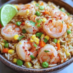- 1 cup jasmine rice (cooked and cooled) - 200g shrimp, peeled and deveined - 3 cloves garlic, minced - 1 red chili, finely chopped (adjust for spice preference) - 1 tablespoon soy sauce - 2 tablespoons vegetable oil - 1 cup mixed vegetables (carrots, peas, corn) - 2 green onions, sliced - Salt and pepper to taste - A squeeze of lime for garnish These main ingredients create the base for your garlic chili shrimp fried rice. Using jasmine rice adds a lovely aroma and a great texture. The shrimp gives a nice protein boost, while the garlic and chili bring flavor. - 1 tablespoon oyster sauce - Fresh cilantro for garnish - Sesame oil for a nutty taste Adding oyster sauce boosts the umami flavor. Fresh cilantro adds a bright note. A drizzle of sesame oil can elevate the taste further. - Lime wedges - Cucumber slices - Pickled vegetables Serving lime wedges brightens the dish. Cucumber slices provide a refreshing crunch. Pickled vegetables add a tangy contrast that complements the meal. These ingredients make the dish more fun and flavorful. You can mix and match according to your taste! Start by marinating the shrimp. In a medium bowl, mix soy sauce, minced garlic, and chopped chili. Add the shrimp and coat them well. Let it sit for 15 minutes. This step adds flavor to the shrimp. Heat 1 tablespoon of vegetable oil in a large skillet. Use medium-high heat for cooking. Once the oil is hot, add the marinated shrimp. Cook for 2-3 minutes until they turn pink. Make sure not to overcook them. Remove the shrimp from the pan and set them aside. In the same skillet, add the other tablespoon of oil. Add your mixed vegetables next. Sauté them for about 3-4 minutes until they soften. Then, add the cooked jasmine rice. Break up any clumps with a spatula. Stir-fry for about 5 minutes, letting the rice get slightly crispy. Now, return the shrimp to the skillet. Pour in any leftover marinade and the oyster sauce, if you’re using it. Mix everything well to coat the rice. Season with salt and pepper to taste. Finally, stir in the sliced green onions and take it off the heat. Plate your dish and finish with a squeeze of lime juice for extra zest. Enjoy your meal! To cook shrimp just right, start by marinating them. Use soy sauce, minced garlic, and chopped chili. Let them sit for 15 minutes. This step adds flavor and keeps shrimp moist. When you cook them, heat oil in a pan until it's hot. Cook shrimp for 2-3 minutes. They should turn pink and opaque. Don't overcook shrimp. They can become tough and rubbery. You can easily adjust the heat in this dish. If you like it mild, use less chili. For more heat, add extra chili or red pepper flakes. Remember to taste the dish as you go. This way, you control how spicy it gets. You can even add a splash of hot sauce at the end for a kick. To make your fried rice pop, use good seasoning. Start with salt and pepper. You can add oyster sauce for depth, but it's optional. Squeeze fresh lime juice on top before serving. It brightens the dish and gives it a fresh taste. Green onions add a nice crunch and flavor too. Mix everything well so each bite is packed with flavor. {{image_2}} You can easily make this dish vegetarian. Just swap the shrimp for tofu. Use firm tofu, cut into small cubes. Marinate the tofu in soy sauce and garlic like the shrimp. This option keeps the flavors bold and bright. If shrimp isn’t your favorite, try chicken or beef. Cut them into small pieces and marinate them in the same way. You can also use cooked or canned beans for a plant-based protein. Black beans or chickpeas work well. While jasmine rice is great, you can use other types. Brown rice adds a nutty flavor and is healthier. Quinoa is another option, offering a different texture and taste. You can even use cauliflower rice for a low-carb choice. Just adjust the cooking time for each type. After enjoying your garlic chili shrimp fried rice, store any leftovers in an airtight container. Make sure to let the rice cool first. Place it in the fridge for up to three days. Keeping it cold helps it stay fresh and tasty. To reheat your fried rice, use a skillet or a microwave. If using a skillet, add a splash of water or oil to keep it moist. Heat on medium until warm, stirring often. For the microwave, place the rice in a bowl, cover it, and heat for one minute. Stir and heat again if needed. You can freeze garlic chili shrimp fried rice for later. First, cool it completely, then place it in a freezer bag. Squeeze out the air before sealing. It can last in the freezer for up to three months. To eat, thaw it overnight in the fridge and then reheat. Enjoy the flavors again! Yes, you can use frozen shrimp. Just make sure to thaw them first. Place the shrimp in cold water for about 15-20 minutes. This helps them cook evenly in the dish. If you don’t have jasmine rice, you can use long-grain rice or basmati rice. Both provide a nice texture. These options will still taste great in your fried rice. This dish has a mild to moderate spice level. The red chili gives it heat. You can adjust the spice by adding less chili or using a milder pepper. For more heat, add extra chili or hot sauce. Yes, you can make this dish ahead. Cook and cool the fried rice, then store it in an airtight container. It will stay fresh in the fridge for about 2-3 days. Reheat it in a skillet for best results. This blog post covered how to make garlic chili shrimp fried rice. We explored the key ingredients and optional ones for extra flavor. I provided step-by-step instructions to cook the shrimp and stir-fry the rice and veggies. Also, we discussed tips for perfect shrimp and how to customize spice levels. Variations included vegetarian options and different rice types. Finally, I shared storage tips for leftovers. Enjoy making this dish your own and share it with friends!