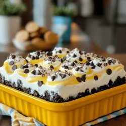 - 2 cups crushed chocolate sandwich cookies - 1/2 cup unsalted butter, melted - 1 cup cream cheese, softened - 1 cup powdered sugar - 1 teaspoon vanilla extract - 1 cup whipped topping (Cool Whip) - 1/2 cup chocolate chips (optional for topping) - Extra crushed cookies for garnish The main ingredients for this treat are simple but essential. The crushed chocolate sandwich cookies form the base. They give a rich and sweet flavor. Melted butter helps hold this crust together. Cream cheese adds creaminess. Powdered sugar adds sweetness, while vanilla extract gives a warm taste. Whipped topping lightens the filling, making it fluffy. You can add chocolate chips on top for extra fun! You can swap the chocolate sandwich cookies for vanilla ones. This gives a different but tasty flavor. If you need a non-dairy option, look for plant-based cream cheese. You can also use coconut cream for a lighter filling. Instead of powdered sugar, honey or maple syrup works for sweetness. Just adjust the amount to taste! Each bar has about 150 calories. The bars contain 7 grams of fat, 19 grams of carbs, and 2 grams of protein. They are not gluten-free, as they contain cookies. Watch out for dairy if you are lactose intolerant. Always check labels for allergens! To start, grab a mixing bowl. Combine the crushed chocolate sandwich cookies with the melted butter. Mix them well until the crumbs are coated. It should look like wet sand. Next, take a lined 9x9 inch baking pan. Press the cookie mixture firmly into the bottom. Use a measuring cup or flat object to make it even. This crust will hold the filling. Now, grab another large bowl. Beat the softened cream cheese with powdered sugar and vanilla extract together. Mix until it is smooth and creamy. This should take a few minutes. Once smooth, gently fold in the whipped topping. Be careful not to stir too hard. You want to keep that light and airy texture. Pour the creamy filling over the crust in the baking pan. Spread it evenly using a spatula. If you like, sprinkle chocolate chips on top for added flavor. They also make it look nice! After you add the toppings, refrigerate the bars for at least 4 hours. This will help them set. When ready, pull them out using the parchment paper. Cut them into squares and garnish with extra crushed cookies if you want. Enjoy your treats! To ensure a smooth cream cheese mixture, start with softened cream cheese. This helps it blend well. Use an electric mixer for the best results. Mix until it is creamy and free of lumps. When folding in the whipped topping, do it gently. Use a spatula to lift and fold the mixture. This keeps the whipped topping light and airy. You want a fluffy texture, not a flat one. To press the crust firmly, use the back of a measuring cup. This helps pack the crumbs tightly. Make sure the crust is even across the pan. A well-pressed crust gives a nice bite. Consider refrigeration time carefully. The bars need at least 4 hours to set. If they are not fully chilled, they may be too soft. Longer refrigeration can help them firm up nicely. If your crust is crumbly, try adding more melted butter. This helps bind the crumbs together. Another tip is to press the crust more firmly. For a cream mixture that won't set, check the cream cheese. If it was too cold, it might not mix well. Try beating it a bit longer. If needed, refrigerate the mixture for a short time before pouring it onto the crust. {{image_2}} You can switch up the flavor of your bars. Try using vanilla-flavored cookies instead of chocolate. This gives a nice twist to the classic taste. Adding different extracts can change the flavor too. A few drops of peppermint or almond extract can make your bars unique. Just be careful with the amounts; a little goes a long way. Toppings can make your bars even more fun. You can use nuts like chopped almonds or walnuts for a crunchy bite. Sprinkles add a pop of color and cheer. Drizzling melted chocolate or caramel on top can make them look fancy. You can also use extra crushed cookies for a delicious garnish. These bars are great on their own, but you can pair them with ice cream for a treat. A scoop of vanilla or chocolate ice cream works well. Fresh fruit, like strawberries or raspberries, adds a fresh touch too. You might also use the bars in dessert platters. They look nice next to cupcakes or brownies at parties. To keep your no-bake cookies and cream bars fresh, refrigerate them right away. Place the bars in an airtight container. If you don’t have one, cover the pan tightly with plastic wrap. This helps prevent them from drying out or absorbing other smells in the fridge. You can freeze these bars for long-term storage. Cut them into squares before freezing. Wrap each piece in plastic wrap. Then, place them in a freezer-safe bag or container. This keeps them fresh for up to three months. When you're ready to enjoy, take them out and let them thaw in the fridge. This keeps the texture creamy. In the fridge, these bars last about five days. Look for signs of spoilage, such as an off smell or a change in texture. If the cream filling starts to look watery or grainy, it’s time to toss them. Always trust your senses when it comes to food safety. Yes, you can make these bars a day or two ahead of time. This recipe actually tastes better when chilled overnight. Just store them in the fridge. They will be ready to serve when you need them. If you want to avoid Cool Whip, you can use whipped cream. Just whip heavy cream until it forms soft peaks. You can also use a dairy-free whipped topping if needed. Both options work well in this recipe. The bars need at least four hours to set in the fridge. This time helps the filling firm up. For best results, leave them overnight for a firmer texture. These bars are not gluten-free as they use crushed chocolate sandwich cookies. To make them gluten-free, choose gluten-free cookies. Check the label to ensure they meet your needs. Yes, you can use low-fat cream cheese and whipped topping. The bars will still taste good but may have a different texture. Just remember that low-fat options can change how creamy the filling feels. In this blog post, we covered how to make delicious No-Bake Cookies & Cream Bars. We explored key ingredients, substitutions, and step-by-step instructions. I shared tips for mixing and achieving a perfect texture. You learned various flavor and topping options. We also discussed storage methods and answered common questions. Now you can impress friends and family with these easy bars. Enjoy the sweet taste and make them your own!