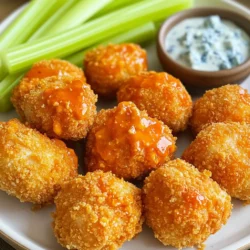 - 1 lb chicken breast, cut into bite-sized pieces - 1/2 cup breadcrumbs (panko for extra crunch) - 1/4 cup grated Parmesan cheese - 1 teaspoon garlic powder - 1 teaspoon onion powder - 1/2 teaspoon salt - 1/2 teaspoon black pepper The main ingredients create the base of our buffalo chicken bites. Chicken breast is lean and easy to work with. I love using panko breadcrumbs for their extra crunch. The Parmesan cheese adds a nice cheesy flavor, while garlic and onion powder give depth. Salt and pepper enhance all the flavors. - 1/2 cup buffalo sauce (store-bought or homemade) - Blue cheese dressing, for dipping Buffalo sauce is key for that spicy kick. You can use store-bought or make your own. Blue cheese dressing is a classic dip that pairs well with the heat. You can also try ranch dressing if you prefer something milder. - Fresh celery sticks, for serving - A crisp white wine, like Sauvignon Blanc Celery sticks add a refreshing crunch. They help cool the heat from the buffalo sauce. Pairing these bites with a crisp white wine enhances the meal. The acidity in the wine balances the flavors perfectly. Enjoy your buffalo chicken bites with friends or family for a fun snack! First, you need to preheat your air fryer. Set it to 400°F (200°C). Let it heat for about 5 minutes. This step helps your chicken bites cook evenly and turn crispy. Next, mix the breadcrumbs and seasonings. In a shallow bowl, combine: - 1/2 cup breadcrumbs (panko works best) - 1/4 cup grated Parmesan cheese - 1 teaspoon garlic powder - 1 teaspoon onion powder - 1/2 teaspoon salt - 1/2 teaspoon black pepper Make sure everything blends well. In another bowl, coat the chicken pieces with 1/2 cup of buffalo sauce. Toss them until every piece is covered in sauce. Now, take each buffalo-coated chicken piece and dip it into the breadcrumb mix. Press gently to help the crumbs stick. Repeat this until all the chicken bites are coated. Place the coated chicken bites in the air fryer basket. Arrange them in a single layer. Avoid stacking to ensure they cook evenly. Lightly spray them with olive oil for extra crispiness. Cook the chicken bites for 10 to 12 minutes. Make sure to shake the basket halfway through. This helps them cook evenly. When done, the chicken should be golden and reach an internal temperature of 165°F (74°C). To get that perfect crunch, I love using olive oil spray. It helps the coating crisp up nicely. A light spray makes a big difference without adding too many calories. Avoid overcrowding the air fryer basket. If you pack too many chicken bites, they won’t cook evenly. Give them space to breathe and crisp up. The best way to check if your chicken bites are done is by using a meat thermometer. Aim for an internal temperature of 165°F. This ensures they are safe to eat. Also, keep an eye out for a golden-brown color. If they look crispy and golden, they are likely ready to enjoy. Want to spice things up? Try adding more garlic powder or some paprika for a kick. You can also combine different sauces. Mixing buffalo sauce with ranch or blue cheese dressing creates a unique taste. Don’t be afraid to experiment with flavors to find your favorite twist! {{image_2}} You can make these bites even better for you. Try using whole wheat breadcrumbs for a fiber boost. They add a nice crunch while being a bit healthier. You can also switch to a low-sodium buffalo sauce. This keeps the flavor but cuts down on salt. Both options make your Buffalo Chicken Bites lighter without losing taste. Want to spice things up? Add different spices to the breadcrumb mix. A pinch of cayenne pepper or smoked paprika can give a nice kick. You can also mix in some cheese. Adding cheddar or pepper jack to the chicken adds richness. This gives your bites a tasty twist that everyone will love. You can serve these bites in fun ways. Wrap them in a tortilla with lettuce and tomatoes for a quick meal. Or toss them on a salad for a fresh option. If you want to go big, serve them as the main dish. Pair with rice or quinoa, and you have a hearty meal. Each method makes your Buffalo Chicken Bites exciting and new! To keep your buffalo chicken bites fresh, store them in an airtight container. Place them in the fridge within two hours of cooking. This helps avoid bacteria growth. They will stay good for about 3 to 4 days. For best results, separate layers with parchment paper. This keeps them from sticking together. Also, make sure they cool completely before you close the container. You can freeze buffalo chicken bites for up to 3 months. First, let them cool completely. Then, place them in a single layer on a baking sheet. Freeze them for about an hour. This helps keep their shape. Once frozen, transfer them to a freezer-safe bag or container. Remove as much air as possible. This prevents freezer burn. When reheating, the air fryer is best. It keeps the bites crispy. Preheat your air fryer to 375°F (190°C). Heat them for about 5 to 7 minutes. Shake the basket halfway through for even heating. If using an oven, preheat to 400°F (200°C). Bake for 10 to 12 minutes. This method works, but they may not be as crispy. Enjoy your tasty buffalo chicken bites! Yes, you can use frozen chicken, but it's best to thaw it first. For even cooking, cut the thawed chicken into bite-sized pieces. This helps the chicken cook well in the air fryer and stay juicy inside. To make buffalo sauce, mix these ingredients: - 1/2 cup hot sauce - 1/4 cup melted butter - 1 tablespoon vinegar - 1/2 teaspoon garlic powder Combine them in a bowl. Adjust the heat by adding more hot sauce or butter to taste. This simple mix gives you great flavor for your buffalo chicken bites. To make these bites gluten-free, use gluten-free breadcrumbs. You can find these at most stores. Also, check your buffalo sauce label to ensure it's gluten-free, as some sauces may contain gluten. - Other common questions on preparation and variations: - You can add spices like paprika or cayenne for extra heat. - Try different dipping sauces like ranch or honey mustard for a fun twist. - Make them spicy by adding diced jalapeños to your chicken mix. This blog post covered how to make delicious buffalo chicken bites in an air fryer. We explored the main and optional ingredients, like chicken breast and homemade buffalo sauce. I shared step-by-step instructions for prepping, cooking, and checking doneness. You learned tips for crispiness, healthier variations, and storage methods. By following these guidelines, you can enjoy tasty bites any time. Get creative with flavors or servings, and impress your friends and family. Enjoy your cooking adventure!