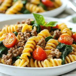 - 8 oz whole wheat pasta - 1 lb lean ground beef - 1 cup cottage cheese - 1 cup spinach, chopped - 1 cup cherry tomatoes, halved - 2 cloves garlic, minced - 1 tablespoon olive oil - 2 teaspoons Italian seasoning - Salt and pepper to taste - Fresh basil leaves, for garnish Whole wheat pasta gives you fiber and energy. It helps you feel full. Lean ground beef is packed with protein. It builds and repairs muscles. Cottage cheese is great for calcium and protein. It also adds creaminess to the dish. Spinach is loaded with vitamins and minerals. It helps your body stay strong. Cherry tomatoes bring flavor and antioxidants. Garlic adds taste and can boost your immune system. Olive oil is healthy fat. It can promote heart health. Italian seasoning offers herbs that add rich flavor. If you need a gluten-free option, use gluten-free pasta. For a lower-fat choice, try ground turkey or chicken. If you're lactose intolerant, swap cottage cheese for a plant-based option. You can use silken tofu or a dairy-free yogurt. For more veggies, add bell peppers or zucchini. They add crunch and nutrients. {{ingredient_image_1}} 1. Cook Pasta: Start by boiling salted water in a large pot. Add the whole wheat pasta. Cook it until it is al dente, as shown on the package. Drain the pasta and set it aside. 2. Prepare Beef: Heat a large skillet over medium heat. Pour in the olive oil. When the oil is hot, add the minced garlic. Sauté for about 30 seconds until you smell its nice aroma. 3. Brown the Beef: Add the lean ground beef to the hot skillet. Break it apart with a spatula as it cooks. Keep cooking until the beef is brown and no pink is left, about 5 to 7 minutes. If there's extra fat, drain it out. 4. Add Tomatoes and Spinach: Next, stir in the halved cherry tomatoes and chopped spinach. Sprinkle in the Italian seasoning. Cook this mix for another 3 to 5 minutes. The spinach should wilt, and the tomatoes will soften. 5. Combine with Pasta: Now, add the cooked pasta to the skillet. Mix everything well, so the pasta gets all the flavors. 6. Incorporate Cottage Cheese: Remove the skillet from the heat. Gently fold in the cottage cheese. Make sure everything is coated and creamy. Season with salt and pepper to your taste. 7. Serve: Finally, divide the beef pasta onto plates. Garnish with fresh basil leaves. This adds color and a nice flavor. - Always use a large pot with plenty of water. This helps the pasta cook evenly. - Add salt to the boiling water. It adds great flavor to the pasta. - Stir the pasta occasionally while it cooks. This keeps it from sticking together. - Test the pasta a minute before the time is up. It should be firm but not hard. - Use a meat thermometer to check the beef. It should reach 160°F for safety. - Break up the meat while it cooks. This helps it cook evenly. - Don't rush the browning. Let it cook until it’s nicely browned. This adds flavor. - If you have lean meat, drain any fat after browning to keep it healthy. To keep your beef pasta fresh, let it cool first. Place it in an airtight container. It can last in the fridge for up to three days. If you want to store it longer, freeze it. Use freezer-safe bags or containers. Just remember to label them with the date. You can easily adjust this recipe to fit your needs. If you're lactose intolerant, swap cottage cheese for a dairy-free alternative. For a vegetarian option, use lentils or mushrooms instead of beef. You can also use gluten-free pasta for those with gluten sensitivities. Always start with quality ingredients. Fresh herbs boost flavor. Try adding a splash of lemon juice before serving for brightness. If you want a bit of heat, sprinkle in some red pepper flakes. Sautéing garlic until golden adds a deep, rich flavor. Make sure to stir often to prevent burning. Pro Tips Use High-Quality Beef: Opt for grass-fed or organic lean ground beef for better flavor and nutritional benefits. Add More Veggies: Feel free to include other vegetables like bell peppers or zucchini for extra nutrients and color. Experiment with Cheese: Try using ricotta or Greek yogurt instead of cottage cheese for a different texture and taste. Save Pasta Water: Reserve a cup of pasta water before draining; it can help adjust the sauce consistency later if needed. {{image_2}} You can change your pasta for this dish. Whole wheat pasta adds fiber and taste. You might try gluten-free pasta for a light option. If you want a fun twist, use spiral pasta or penne. Each type offers a unique bite and texture. While lean ground beef is tasty, you can switch proteins. Ground turkey or chicken provides a lighter flavor. For a plant-based option, use lentils or chickpeas. These swaps give you different tastes and keep the protein high. Adding new herbs and spices can change your dish. Try fresh oregano or thyme for a bold kick. You can also mix in bell peppers or zucchini for more veggies. These additions not only boost flavor but also add color and nutrients to your plate. To keep your beef pasta fresh, let it cool first. Place it in an airtight container. This prevents moisture loss and keeps flavors intact. Store it in the fridge for up to three days. Label the container with the date. This way, you will know when to eat it. If you want to freeze your beef pasta, follow these steps. Cool it completely before packing. Use freezer-safe bags or containers. Remove as much air as possible to prevent freezer burn. You can freeze it for up to three months. Make sure to label with the date and contents. When reheating, use a microwave or stovetop. If using the microwave, add a splash of water. This keeps the pasta moist. Stir halfway through to heat evenly. If using the stovetop, warm it on low heat. Stir often and add a bit of olive oil if needed. Enjoy your delicious beef pasta like it’s fresh! You can use ricotta cheese as a substitute for cottage cheese. It has a creamy texture. Greek yogurt is another option. It adds protein and a tangy taste. Both will mix well in your beef pasta dish. Yes, this recipe is great for meal prep. You can cook it in advance and store it. Divide the pasta into airtight containers. It stays fresh for up to four days in the fridge. Reheat it in the microwave when you are ready to eat. Absolutely! You can use gluten-free pasta instead of whole wheat pasta. Many brands offer tasty options made from rice or quinoa. Just be sure to check the label for gluten-free certification. To boost protein, add canned beans like chickpeas or black beans. They blend well with the beef and pasta. You can also mix in some diced chicken breast or turkey. Using higher-protein pasta is another great option. This will keep your meal filling and nutritious. This blog covered key ingredients and their benefits for your dish. You learned how to cook pasta and beef just right, plus tips on storing leftovers. I shared ways to adapt the recipe for dietary needs and preferences. Explore alternatives for each ingredient to make it yours. Remember, cooking can be fun and creative. Use these steps and tips to make a meal that satisfies. Enjoy experimenting and enjoy your delicious results!