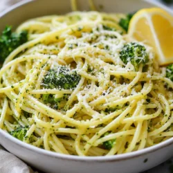 - 8 oz (225 g) spaghetti or your preferred pasta - 2 cups broccoli florets - 4 cloves garlic, minced - 1/4 cup olive oil To make Broccoli Garlic Pasta, you need a few simple items. First, choose your favorite pasta, like spaghetti. Broccoli florets add a nice crunch. Garlic brings great flavor, and olive oil helps everything blend well. - 1/2 teaspoon red pepper flakes (optional for heat) - Salt and black pepper, to taste - 1 tablespoon lemon juice - 1/4 cup grated Parmesan cheese (or a vegan alternative) - Fresh parsley, chopped for garnish For seasoning, use salt and pepper to taste. Red pepper flakes give a kick if you want heat. A splash of lemon juice brightens the dish. Grated Parmesan cheese adds creaminess, and parsley makes it look fresh and colorful. {{ingredient_image_1}} Start by boiling a large pot of salted water. Once it boils, add 8 oz of spaghetti or your favorite pasta. Cook the pasta according to the package instructions. About three minutes before the pasta is done, add 2 cups of broccoli florets to the pot. This step saves you time and ensures both the pasta and broccoli cook perfectly. When ready, reserve 1 cup of the pasta water, then drain the pasta and broccoli together. While the pasta cooks, heat 1/4 cup of olive oil in a large skillet over medium heat. Once the oil is hot, add 4 cloves of minced garlic. If you like some heat, you can also add 1/2 teaspoon of red pepper flakes at this stage. Cook the garlic for about 2 minutes, stirring often. Watch closely to avoid burning it; burnt garlic can ruin your dish. Next, add the drained pasta and broccoli to the skillet with the garlic oil. Toss everything together well. If the mixture seems dry, add the reserved pasta water a little at a time until it reaches your desired consistency. This step helps coat the pasta and broccoli evenly with the garlic oil. Now, it's time to season! Stir in 1 tablespoon of lemon juice, along with salt and black pepper to taste. Mix well to make sure every bite is flavorful. Remove the skillet from heat and mix in 1/4 cup of grated Parmesan cheese until it melts into the pasta. For serving, plate the pasta and garnish with chopped fresh parsley and more cheese if you like. A lemon wedge on the side adds a nice touch too! To make great pasta, start with salted water. Salt helps flavor the pasta. Bring your water to a rolling boil. Add the pasta and cook it until al dente. This means the pasta is firm when you bite it. To get the perfect al dente texture, check the package instructions. This will guide you on cooking time. You can season your pasta water with salt. A good rule is about 1 tablespoon of salt for every 4 quarts of water. This simple step makes a big difference in taste. Fresh garlic is a game-changer in this dish. It adds a strong, rich flavor. Pre-minced garlic can lack the same punch. Use fresh garlic when you can. Mince it just before cooking for the best taste. If you like a kick, add red pepper flakes. Just a pinch can lift the dish and add warmth. You can always adjust the amount based on your taste. Start small, then add more if you want extra heat. Broccoli Garlic Pasta pairs well with a light salad. A fresh green salad with lemon vinaigrette balances the meal. You can also serve it with white wine. A crisp Sauvignon Blanc complements the flavors nicely. For presentation, serve the pasta in a large bowl. Sprinkle extra Parmesan cheese on top. Add a lemon wedge on the side for a pop of color. This makes your dish look inviting and fresh. Pro Tips Perfect Pasta Texture: Make sure to cook your pasta al dente for the best texture. This means it should still have a slight bite to it, as it will continue to cook slightly when mixed with the hot ingredients. Garlic Precaution: When sautéing garlic, keep an eye on it to prevent burning. Once it starts to turn golden, it's time to add the other ingredients to maintain its sweet flavor. Adjusting Consistency: If the pasta seems dry after combining, gradually add reserved pasta water until you reach your desired consistency. This water contains starch, which helps create a silkier sauce. Fresh Garnish: Always garnish with fresh herbs like parsley just before serving. This not only adds a pop of color but also enhances the dish's flavor profile. {{image_2}} You can easily boost the protein in your broccoli garlic pasta. Adding chicken, shrimp, or even plant-based proteins can make this dish heartier. If you choose chicken, grill or sauté it first for a nice flavor. For shrimp, just toss them in during the last few minutes of cooking. Plant-based options like tofu or chickpeas work well, too. Cook them separately, then mix them in before serving. This way, you get a tasty and filling meal. If you want a vegetarian or vegan version, there are great swaps. Instead of regular cheese, use a vegan cheese that melts well. Nutritional yeast is another option; it adds a cheesy flavor without dairy. For the butter, substitute with olive oil or a plant-based butter. This keeps the dish creamy and rich while staying plant-friendly. Your pasta will still taste amazing! Seasonal vegetables can add color and taste. Try mixing in spinach or peas during the last few minutes of cooking. These veggies cook quickly and bring a fresh taste. You can also use asparagus in spring or zucchini in summer. This not only makes your dish more colorful but also adds nutrients. Feel free to get creative and use what's fresh and available! To keep your broccoli garlic pasta fresh, place it in an airtight container. Store it in the fridge within two hours of cooking. This helps prevent bacteria growth. The pasta can last for about three to five days in the refrigerator. Make sure to label the container with the date. This way, you will know when to eat it. When you are ready to enjoy your leftovers, there are easy methods to reheat them. You can use the microwave or a skillet. If you use the microwave, cover the dish to keep moisture in. Heat it in short bursts, stirring in between. If you prefer a skillet, add a splash of water or olive oil. This will help keep the pasta from drying out. Heat it on low until warm. If you want to store your broccoli garlic pasta for longer, freezing is a good option. Let the pasta cool completely before freezing. Place it in a freezer-safe container or bag. Remove as much air as possible to prevent freezer burn. It can stay frozen for up to three months. When you are ready to eat, thaw it in the fridge overnight. Then, reheat it using one of the methods mentioned above. This way, you can enjoy a quick meal anytime. To make Broccoli Garlic Pasta gluten-free, use gluten-free pasta. There are many options, such as rice pasta, quinoa pasta, or chickpea pasta. These alternatives cook well and taste great. Be sure to check the package for cooking times. This way, you can enjoy the same flavors without gluten. Yes, you can use other vegetables! Try using spinach, zucchini, or asparagus. These vegetables cook quickly and add nice flavors. Just remember to adjust the cooking time based on the vegetables you choose. For example, spinach wilts fast, while zucchini may need a bit longer. Broccoli Garlic Pasta pairs well with many side dishes. A light salad with mixed greens is a great choice. You can also serve it with garlic bread for a classic touch. For a protein boost, grilled chicken or shrimp works nicely. Keep the sides simple to let the pasta shine. Broccoli Garlic Pasta lasts about 3 to 4 days in the fridge. Store it in an airtight container to keep it fresh. When reheating, add a splash of water or oil to keep it moist. Always check for any off smells or changes in texture before eating leftovers. Stay safe and enjoy your delicious meal! Broccoli garlic pasta is simple yet packed with flavor. We covered key ingredients, from pasta and broccoli to garlic and seasoning. The cooking steps help you mix everything for a delightful meal. I shared tips for perfect pasta and ways to make it unique with proteins or veggies. Remember, this dish is easy to love and customize. Enjoy your cooking adventure and have fun adding your personal touch!