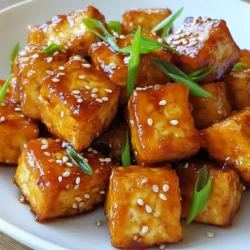 - 1 block (14 oz) firm tofu, drained and pressed - 3 tablespoons honey or agave nectar - 3 tablespoons soy sauce (or tamari for gluten-free) - 4 cloves garlic, minced - 1 teaspoon fresh ginger, grated - 1-2 tablespoons sriracha (adjust for heat preference) To make Spicy Honey Garlic Tofu, you need some key ingredients. Firm tofu is the base of this dish. It holds up well when cooked. Honey or agave nectar adds sweetness. This balances the heat from sriracha. Soy sauce brings a savory flavor. Garlic and ginger give the dish depth. You can adjust the sriracha to control the heat. Make sure to use fresh ingredients for the best taste. - Sliced green onions - Sesame seeds Garnishes like sliced green onions and sesame seeds enhance your dish. They add color and a nice crunch. You can sprinkle them on top before serving. This makes your meal look beautiful and inviting. Plus, they add extra flavor to each bite. Feel free to experiment with other garnishes if you like. {{ingredient_image_1}} Start by cutting the pressed tofu into bite-sized cubes. This size helps the tofu soak in the flavor. You want each piece to be about one inch. Next, pat the tofu dry with a paper towel. This step is key to getting that crispy texture later. Removing extra moisture lets the tofu absorb the marinade better. For the marinade, whisk together honey or agave nectar, soy sauce, minced garlic, grated ginger, and sriracha. This mix gives the tofu its spicy and sweet flavor. Once mixed, add the tofu cubes to the bowl. Gently toss the tofu in the marinade to coat each piece. Let it sit for at least 15 minutes. For a stronger flavor, you can marinate the tofu for up to one hour in the fridge. After marinating, sprinkle the cornstarch over the tofu. Gently toss to coat each piece evenly. The cornstarch creates a nice crispy exterior when cooked. Heat vegetable oil in a large skillet over medium-high heat. Carefully add the tofu in a single layer. Cook for about 3-4 minutes on each side until golden brown and crispy. You may need to do this in batches. Avoid overcrowding the pan for best results. Once the tofu is crispy, pour the remaining marinade into the pan. Let it simmer for about 2-3 minutes. Stir occasionally until the sauce thickens slightly and coats the tofu. This final step adds flavor and a glossy finish to the dish. To get that crispy tofu, start by drying it well. After pressing, cut the tofu into cubes and gently pat them with a paper towel. Removing moisture is key. The drier the tofu, the crispier it will be when cooked. Next, cook in batches. If you crowd the pan, the tofu will steam instead of fry. This will lead to less crispiness. Give each piece room to brown nicely. You can adjust the sriracha based on how spicy you like it. Start with one tablespoon if you prefer less heat. Taste the marinade before adding more. For deeper flavor, let the tofu marinate longer. A minimum of 15 minutes works well, but an hour in the fridge is even better. This extra time helps the tofu soak up all those delicious flavors. Pro Tips Press the Tofu Well: Ensure your tofu is pressed thoroughly to remove excess moisture. This helps achieve a crispier texture when cooked. Marinate Longer for Better Flavor: If time allows, marinate the tofu for an hour or more in the refrigerator. The longer it sits, the more flavor it absorbs. Use High Heat for Crispiness: Cooking the tofu on medium-high heat allows it to develop a golden-brown crust quickly, locking in moisture while keeping it crispy. Don’t Overcrowd the Pan: Fry the tofu in batches if necessary. Overcrowding can cause the temperature to drop, resulting in soggy tofu instead of crispy bites. {{image_2}} You can easily make this dish gluten-free. Just use tamari instead of soy sauce. Tamari gives a similar taste without gluten. This small swap keeps the flavor strong and delicious. If you want a vegan option, use agave nectar instead of honey. Agave nectar adds the same sweet touch. It works well with the soy sauce and garlic. This way, everyone can enjoy the dish. You can boost the flavor by adding veggies. Try bell peppers, broccoli, or snap peas. Just toss them in when cooking the tofu. They add color and nutrition. You can also experiment with spices. Try adding chili flakes for extra heat. Or mix in some cumin or paprika for warmth. This lets you make the dish your own. To store your spicy honey garlic tofu, first let it cool down. Place it in an airtight container. This keeps the flavors fresh and prevents drying out. Store it in the fridge. It can last for about 3 to 5 days. If you want to keep it longer, consider freezing it. When you reheat tofu, aim for crispy texture. The best way to do this is to use a skillet. Add a little oil and heat over medium heat. Place the tofu in a single layer and let it cook until hot. This method helps avoid sogginess. You can also use an oven. Preheat it to 375°F (190°C). Spread the tofu on a baking sheet and heat for about 10-15 minutes. Both methods work well to bring back that crispy texture. You can pair Spicy Honey Garlic Tofu with many side dishes. Here are some tasty options: - Steamed rice, white or brown - Quinoa for a healthy grain - Stir-fried veggies for crunch - A fresh cucumber salad for coolness - Noodles, like soba or rice noodles These sides complement the tofu’s sweet and spicy flavors. They also add variety to your meal. Yes, you can freeze Spicy Honey Garlic Tofu. Here’s how: - First, let the tofu cool completely after cooking. - Place it in an airtight container or freezer bag. - It can stay in the freezer for up to three months. When you’re ready to eat, thaw it in the fridge overnight. Reheat it on the stove to keep it crispy. Adjusting the heat in Spicy Honey Garlic Tofu is easy. Here are some tips: - For more heat, add extra sriracha to the marinade. - Try adding crushed red pepper flakes for a kick. - To make it milder, reduce the sriracha amount. - You can also use sweet chili sauce instead of sriracha for a sweeter taste. Taste as you go to find your perfect balance! Spicy Honey Garlic Tofu is a tasty and easy dish. We covered ingredients, step-by-step cooking, and storage tips. Achieving crispiness is key, as is marinating for flavor. You can customize it too, using tamari for gluten-free options or trying new spices. Now you have everything to create a delicious meal. Enjoy experimenting and find your favorite way to make it!