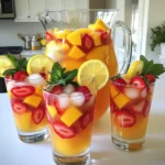 To make this lovely drink, gather these fresh ingredients: - 1 cup fresh strawberries, hulled and sliced - 1 ripe mango, peeled and diced - 1 cup freshly squeezed lemon juice (about 4-6 lemons) - 4 cups cold water You want the freshest fruits. Ripe strawberries should be bright red with no spots. Choose a mango that feels soft but not mushy. Lemons should be juicy and firm. Garnishes add flair to your drink. Here are some fun options: - Fresh mint leaves - Lemon slices Mint leaves give a fresh look and flavor. Lemon slices add a pop of brightness. You can even freeze some fruit pieces for a cool twist. Sweetness is key for balance. Start with 3/4 cup of granulated sugar. You can taste your mix and adjust as you like. If you want it sweeter, add more sugar slowly. If you prefer less sweetness, use less sugar. You can also try honey or agave syrup for a different touch. First, gather your fresh strawberries and ripe mango. Place one cup of sliced strawberries and one diced mango into a blender. Add three-fourths of a cup of granulated sugar. Blend until the mixture is smooth. This mix will be sweet and fruity. Next, take a fine mesh sieve and place it over a large pitcher. Pour the blended fruit mixture into the sieve. Use a spatula to press down. This helps extract the juice while leaving behind pulp and seeds. You want a clear liquid that looks bright and inviting. Now, add one cup of freshly squeezed lemon juice to the pitcher. This juice gives the lemonade its zesty kick. Gradually stir in four cups of cold water. Mix well to blend all the flavors. Taste your lemonade. If you like it sweeter, add a bit more sugar. Stir again, then chill for about 30 minutes. When ready, serve over ice and enjoy the refreshing taste! To get the best taste from your strawberry mango lemonade, use ripe fruit. Ripe strawberries should be sweet and juicy, while the mango should feel slightly soft when you squeeze it. This ensures a rich flavor. When blending, add the sugar first. This helps the fruit blend smoothly. If you like it sweeter, add more sugar after tasting. You can also play with the lemon juice. More juice makes the drink tangier. Serve this drink in clear glasses to show off the bright colors. Fill the glass with ice cubes, then pour in the lemonade. This keeps it cold and refreshing. Garnish with fresh mint leaves and lemon slices. This makes your drink look fancy and adds a nice touch. For a fun twist, use colorful straws or drink umbrellas. This adds cheer to summer gatherings. For a cooler drink, chill your glasses in the freezer for a few minutes. This keeps the lemonade cold longer. If you plan to serve it later, keep it in the fridge. Stir it before serving to mix any settled flavors. You can also add extra ice cubes to each glass as you serve. This keeps the drink cold and refreshing. {{image_2}} You can add more tropical flavors to your strawberry mango lemonade. Try adding pineapple or passion fruit. Just blend in one cup of fresh pineapple chunks or half a cup of passion fruit pulp with the strawberries and mango. This twist gives your drink an extra layer of sweetness and zest. If you want a sugar-free drink, use a natural sweetener like stevia or monk fruit. These options provide the sweet taste without the calories. Add them gradually to the blender until you reach your desired sweetness. You can also use ripe bananas for a natural sweetness that blends well. For a bubbly treat, use sparkling water instead of regular water. Just replace the four cups of cold water with sparkling water in the recipe. This adds a fun fizz and makes the drink more refreshing. Serve it right away to keep the bubbles alive! After making your strawberry mango lemonade, you can store it in the fridge. Pour it into a pitcher or jar. Seal it tight to keep it fresh. It stays good for about 3 to 5 days. Always stir well before serving again. If it separates, that’s okay; just mix it up! You can freeze your lemonade for later. Freeze it in ice cube trays for easy use. Once frozen, pop the cubes into a zip-top bag. This way, you can add a few cubes to your drink when you want a cool treat. It’s a great way to enjoy summer flavors in winter! Each ingredient has its own shelf life. Fresh strawberries last about 3 to 7 days in the fridge. Ripe mangoes stay fresh for about 5 days at room temperature. Lemon juice can last about a week when fresh. Always check your fruits for any signs of spoilage before using them. Using fresh ingredients makes all the difference in flavor! Yes, you can use frozen fruits. Frozen strawberries and mangoes work well in this recipe. They make a great, icy texture. Just blend them as you would fresh fruits. If you use frozen fruits, skip the ice when serving. Frozen fruits also help keep your drink cold. If you want a sugar substitute, try honey or agave syrup. These sweeteners add flavor and sweetness. You can also use stevia for a low-calorie option. Start with a smaller amount and taste as you go. Adjust until you find the right sweetness for you. To adjust tartness, add more sugar or sweetener. You can also add more fruit if you want it sweeter. If it’s too sweet, add extra lemon juice. Start with a little, then taste and tweak. This way, you can find the perfect balance for your lemonade. You now have all the tools to make a great drink. Start with fresh ingredients and blend them well. Remember to adjust sweetness to match your taste. Use tips to serve it perfectly and keep it refreshing. Try fun variations like tropical twists or sugar-free options. Store your drink properly to enjoy later. With these steps, you can create a drink that everyone will love. Enjoy making it, and feel proud of your creation!