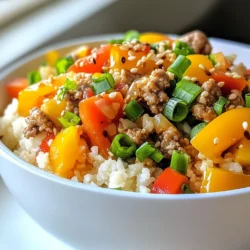 - 1 pound ground turkey - 1 medium head cauliflower, riced (about 4 cups) - 1 cup bell peppers, diced (mixed colors) - 1 small red onion, chopped - 2 cloves garlic, minced - 1 tablespoon olive oil - 1 tablespoon soy sauce (or tamari for gluten-free) - 1 teaspoon ginger, grated - 1 teaspoon smoked paprika - Salt and pepper to taste - 2 green onions, sliced (for garnish) - Sesame seeds (optional, for garnish) The turkey cauliflower rice bowl is full of flavor and nutrition. First, you need ground turkey. It adds protein and keeps the dish hearty. Then, riced cauliflower is a great low-carb base. It gives you that nice, fluffy texture. Next, bell peppers add color and sweetness. You can use any mix you like. Red onion brings a lovely sharpness. Garlic gives depth to the flavor. Olive oil keeps everything moist while cooking. For seasoning, soy sauce gives umami and a bit of saltiness. Ginger adds a fresh bite. Smoked paprika gives a hint of smokiness, which is a nice touch. You will want to season your dish with salt and pepper to elevate the flavors. Finally, garnishes like green onions and sesame seeds add a finishing touch. They give the bowl a pop of color and extra crunch. - Food processor - Large skillet or frying pan - Spatula - Measuring cups and spoons You will need a food processor to rice the cauliflower. It makes the job quick and easy. A large skillet or frying pan is perfect for cooking the turkey and veggies together. A spatula helps you mix everything well. Lastly, measuring cups and spoons are important for accuracy in the recipe. Gather these tools before you start. This way, you will have a smooth cooking experience. {{ingredient_image_1}} Ricing the cauliflower To start, take your medium head of cauliflower. Remove the leaves and stem, then cut it into florets. Use a food processor to pulse these florets until they look like rice. This will take just a few seconds. Set the riced cauliflower aside for later. Sautéing the onions and garlic Next, grab a large skillet and heat one tablespoon of olive oil over medium heat. Once the oil is hot, add your chopped red onion and minced garlic. Sauté them for about 2-3 minutes until the onion turns clear. This step builds a great base flavor for your dish. Cooking the ground turkey Now, it's time to add the ground turkey to the skillet. Break it up with a spatula and cook it for about 5-7 minutes. You want it to turn a nice brown color and be fully cooked. This is an important step to keep your meal safe and tasty. Adding bell peppers and seasonings Once your turkey looks good, stir in the diced bell peppers. Add the grated ginger, soy sauce, and smoked paprika. Cook this mixture for another 2-3 minutes. This helps all the flavors blend together well. Incorporating the riced cauliflower Now, gently add the riced cauliflower into the skillet. Stir it well to mix everything. Season your dish with salt and pepper to taste. Cook for an extra 5-7 minutes. You want the cauliflower to be tender but not mushy. Ideal serving suggestions After cooking, remove the skillet from heat. Let it cool slightly before serving. Use a large bowl to scoop a generous portion of your turkey cauliflower mixture. Presentation tips Garnish your bowl with sliced green onions and a sprinkle of sesame seeds for added crunch. A colorful bowl can make your meal even more inviting. Enjoy the beautiful mix of flavors and colors! - Ensuring the turkey is browned properly Start on medium heat. Add the ground turkey and break it apart with a spatula. Cook for about 5-7 minutes until it turns a nice golden brown. This adds flavor and keeps the meat juicy. - Keeping cauliflower rice from getting mushy Cook the riced cauliflower for just 5-7 minutes. Stir gently and keep an eye on it. If you overcook it, it will lose its texture and become mushy. You want tender, but still firm cauliflower. - Alternative seasonings and spices Try adding cumin or chili powder for a different flavor. A splash of lime juice can also brighten the dish. Experiment with your favorite spices to make it unique. - Adding additional veggies for nutrients Feel free to toss in some spinach, carrots, or zucchini. These add color and nutrients. Plus, they make the dish even more filling. Mixing in a variety of veggies keeps every bite interesting. Pro Tips Ricing Cauliflower: For the best texture, ensure the cauliflower is evenly processed into rice-sized pieces. Avoid over-processing to prevent it from becoming mushy. Flavor Development: Let the ground turkey brown well before adding other ingredients. This enhances the flavor and adds depth to the dish. Seasoning Balance: Adjust the soy sauce and smoked paprika to your taste preference. Start with less and add more gradually to avoid overpowering the other flavors. Serving Suggestions: For added nutrition and color, consider topping the bowl with fresh herbs like cilantro or parsley, or even a squeeze of lime for brightness. {{image_2}} You can switch out the turkey for chicken. Chicken works well and tastes great. Just use an equal amount of ground chicken in the recipe. You can also use tofu for a plant-based option. Crumble firm tofu and cook it just like the turkey. This gives a nice texture and flavor to the dish. If you prefer plant-based meat, choose a brand that mimics ground meat. This can add a fun twist to your bowl while keeping it healthy. If you need gluten-free options, use tamari instead of soy sauce. Tamari has the same taste but is safe for gluten-free diets. To make this dish low-carb, you can skip the soy sauce. You can also add more veggies instead of rice. Try zucchini noodles or spinach for added nutrients. These options give you a tasty meal without the carbs. To store your turkey cauliflower rice bowl, follow these tips: - Refrigeration: Place leftovers in an airtight container. They will last in the fridge for up to 4 days. - Freezing: You can freeze the bowl for up to 3 months. Use freezer-safe containers or bags. Make sure to remove as much air as possible. - Proper Containers: Glass or BPA-free plastic containers work best. They keep food fresh and are easy to clean. To enjoy your bowl again, use these reheating methods: - Microwave: Place the bowl in the microwave. Heat for 1-2 minutes. Stir halfway to warm evenly. - Stovetop: Heat a skillet over medium heat. Add a splash of water or broth. Stir in the bowl contents and heat for about 5 minutes. - Maintaining Texture and Flavor: Add a few drops of soy sauce while reheating. This adds moisture and keeps flavors vibrant. Always cover your bowl when reheating to trap steam and prevent dryness. How do I make cauliflower rice? To make cauliflower rice, start with a whole head of cauliflower. Remove the leaves and stem. Cut the cauliflower into florets. Place the florets in a food processor. Pulse until it reaches a rice-like texture. It's that easy! You can also grate it with a box grater if you don't have a food processor. Can I use frozen cauliflower rice? Yes, you can use frozen cauliflower rice. It is convenient and saves time. Just be sure to thaw it before cooking. You may need to adjust cooking times slightly. Use it in the same way as fresh riced cauliflower. What can I serve with a Turkey Cauliflower Rice Bowl? You can serve your Turkey Cauliflower Rice Bowl with fresh greens. A side salad pairs well too. Try adding avocado for creaminess. You could also serve it with a squeeze of lime or lemon for brightness. Health benefits of turkey and cauliflower Turkey is a lean protein. It helps build muscle and keeps you full. Cauliflower is low in carbs. It is high in fiber and vitamins. Together, they make a great meal for health and wellness. This bowl is perfect for anyone looking to eat well. Caloric information per serving Each serving of the Turkey Cauliflower Rice Bowl has about 350 calories. This makes it a filling yet light meal. You get protein, veggies, and flavor all in one bowl. Enjoy this tasty dish without guilt! This blog post covered how to make a tasty Turkey Cauliflower Rice Bowl. You learned about the main ingredients, tools needed, and step-by-step instructions to create this dish. We discussed cooking tips for perfect flavors and textures. You can try variations like chicken or tofu for alternatives and store leftovers properly. In the end, this bowl not only tastes great but also boosts your health. Enjoy making it your own!