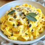 Cooking Creamy Pumpkin Sage Pasta is easy! Here’s what you need: - 12 oz fettuccine pasta - 1 cup pumpkin puree (canned or fresh) - 1 cup heavy cream - 1 cup vegetable broth - 1/2 cup freshly grated Parmesan cheese - 1 small onion, finely chopped - 2 cloves garlic, minced - 1 tablespoon olive oil - 8-10 fresh sage leaves, chopped - Salt and pepper to taste - Pinch of nutmeg (optional) - Toasted pumpkin seeds for garnish (optional) These ingredients create a rich and creamy dish. The fettuccine serves as the perfect base. It absorbs the sauce well and adds a nice texture. Pumpkin puree gives the pasta a lovely orange color. This also adds a hint of sweetness. Heavy cream makes the sauce rich and velvety. Vegetable broth keeps the flavor light and fresh. Fresh sage leaves bring a warm, earthy taste. They pair beautifully with pumpkin. Onion and garlic add depth to the dish. They create a fragrant base when sautéed. A sprinkle of salt and pepper enhances all the flavors. A touch of nutmeg adds warmth and rounds it all out. Optional garnishes like toasted pumpkin seeds add crunch. They offer a nice contrast to the creamy pasta. This dish not only tastes great but also looks stunning. Enjoy every bite of this delightful meal! {{ingredient_image_1}} To start, grab a large pot. Fill it with water and add salt. Bring the water to a boil. Once it’s boiling, add 12 oz of fettuccine pasta. Cook it for about 8 to 10 minutes, or until it is al dente. You want it firm but not hard. Before you drain the pasta, save 1 cup of that starchy water. This water will help later. While the pasta cooks, take a large skillet. Heat 1 tablespoon of olive oil over medium heat. When the oil is hot, add 1 small chopped onion. Sauté the onion for 3 to 4 minutes until it turns clear. Next, add 2 minced garlic cloves and 8 to 10 chopped fresh sage leaves. Cook for another 1 to 2 minutes, until you smell the lovely aroma. Now it’s time to make the sauce. In the same skillet, add 1 cup of pumpkin puree, 1 cup of heavy cream, and 1 cup of vegetable broth. Stir everything together well. Bring the mix to a gentle simmer. Let it cook for about 5 minutes to thicken up. Keep an eye on it, so it doesn’t stick. After the sauce thickens, it’s cheese time! Stir in 1/2 cup of freshly grated Parmesan cheese. Mix until the cheese melts and the sauce is smooth. Taste the sauce now. Add salt, pepper, and a pinch of nutmeg if you like a little warmth. Once your sauce is ready, add the cooked fettuccine straight into the skillet. Toss the pasta with the sauce gently. If the sauce is too thick, use the reserved pasta water. Add a little at a time until the sauce reaches the creaminess you want. To serve, plate the creamy pumpkin sage pasta in bowls or on plates. You can garnish with toasted pumpkin seeds for a nice crunch. A sprinkle of extra Parmesan on top makes it look extra special. Enjoy your delicious meal! To get the best creamy texture, you can adjust the thickness with pasta water. After cooking fettuccine, save some of the starchy water. This water adds creaminess to your sauce. If your sauce is too thick, add a little pasta water. This helps blend everything smoothly. Choosing the right Parmesan also matters. Use freshly grated Parmesan cheese for the best flavor. Pre-grated cheese can lack the same taste and texture. Fresh cheese melts better and gives a rich flavor to the dish. You can experiment with additional spices to boost flavor. A pinch of nutmeg adds warmth and depth. You might also try a bit of cayenne for heat. This can make the dish more exciting. Alternative herbs can change the dish too. If you don’t have sage, try thyme or rosemary. These herbs bring their unique taste and can pair well with pumpkin. Preparing ingredients in advance saves time. Chop the onion and garlic before you start cooking. Measure out the cream and broth ahead of time. This makes cooking smoother and quicker. Use efficient cooking strategies to streamline your process. Start boiling water while you chop. This way, when you finish, your pasta can cook right away. Multitasking helps you enjoy your meal faster! Pro Tips Choose the Right Pumpkin: Opt for sugar pumpkins for the best flavor and texture, especially if using fresh pumpkin puree. Adjusting Creaminess: If the sauce is too thick, gradually add reserved pasta water until you reach your preferred consistency. Fresh Sage Flavor: Use fresh sage leaves for a more vibrant flavor compared to dried. You can also crisp them in the olive oil for garnish. Garnish for Texture: Toasted pumpkin seeds not only add crunch but also enhance the fall flavors of the dish. Don't skip this step! {{image_2}} If you need gluten-free options, you can use rice or chickpea pasta. These work great in this creamy pumpkin sage pasta. For those who avoid dairy, try coconut milk or cashew cream. Both give a rich flavor without dairy. Want to change things up? Use different types of squash like butternut or acorn squash. They add a unique taste and texture. You can also add protein to this dish. Chicken or shrimp pairs well with the sauce. Just sauté them before adding the sauce for extra flavor. Incorporate seasonal vegetables to boost flavor and nutrition. Spinach or kale adds color and health benefits. You can also adapt this pasta for festive occasions. Adding cranberries or pecans gives it a holiday twist. Enjoy exploring these variations to find your favorite! To store leftover creamy pumpkin sage pasta, let it cool first. Place it in an airtight container. This keeps out air and moisture. Store the pasta in the fridge. It stays fresh for up to three days. Make sure to label it with the date. This helps you remember when you made it. Reheat the pasta gently. You can use a microwave or a skillet. If using the microwave, place pasta in a bowl. Add a splash of water or broth. Cover it with a lid or microwave-safe wrap. Heat for one to two minutes, stirring halfway. If you use a skillet, add a bit of olive oil. Heat over low heat, stirring often. This keeps the creamy texture smooth and rich. Yes, you can freeze creamy pumpkin sage pasta! However, it may change texture a bit. To freeze, place it in a freezer-safe container. Leave some space at the top for expansion. It can last up to three months in the freezer. When you're ready to eat, thaw it in the fridge overnight. Reheat it gently as mentioned above. Add a bit of cream or broth to restore its creaminess. Creamy Pumpkin Sage Pasta stays fresh for 3 to 4 days in the fridge. Store it in an airtight container. Make sure it cools down before sealing. This keeps it from getting soggy. Reheat gently on the stove or in the microwave. Yes, you can use fresh pumpkin! Just cook and puree it first. Roast or steam the pumpkin until soft. Then blend it until smooth. This gives a fresh flavor that many enjoy. You can use half-and-half or whole milk. For a lighter option, try Greek yogurt. If you need a dairy-free choice, use coconut milk or cashew cream. These will still give you a rich texture. Yes, this recipe is perfect for meal prep! It holds well in the fridge. You can make it in advance and enjoy it during the week. Just store in single servings for easy meals. Absolutely! To make it vegan, swap heavy cream with coconut milk or cashew cream. Use nutritional yeast instead of Parmesan cheese. This keeps the dish creamy and tasty while being plant-based. This blog post shows how to make creamy pumpkin sage pasta step by step. You learned about the key ingredients, cooking methods, and serving ideas. I shared tips for a perfect texture and ways to personalize the dish. You can use ingredient swaps and variations for dietary needs. Don't forget the best ways to store leftovers! Enjoy making this dish and feel free to experiment. It’s easy to adapt and perfect for any meal. Get cooking, and savor each bite of this delicious meal!