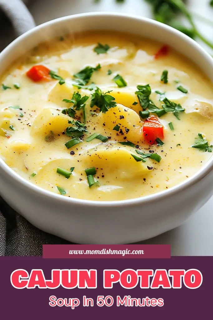 Warm up with this delicious Cajun potato soup that's bursting with flavor! This creamy potato soup recipe is perfect for those seeking a vegetarian Cajun soup option. Featuring a spicy potato soup mix of russet potatoes, bell peppers, and Cajun seasoning, it's an easy potato soup recipe that everyone will love. Ready in under an hour, it's a tasty way to impress your guests. Save and try it today! #CajunPotatoSoup #VegetarianRecipes #ComfortFood #EasyCooking