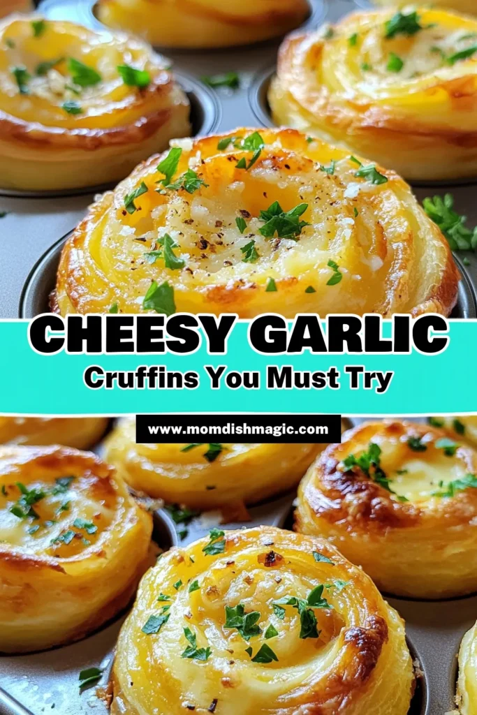 Indulge in the deliciousness of Cheesy Garlic Cruffins, the ultimate savory muffin recipe that combines melted cheese with garlicky goodness! These puff pastry recipes are perfect for easy cheese appetizers and guaranteed to impress. Follow our simple steps to create these delightful garlic butter cruffins that everyone will love. Get ready to bake and savor! Save this recipe and pin for later. #CheesyGarlicCruffins #PuffPastryRecipes #EasyCheeseAppetizers #SavoryMuffinRecipes