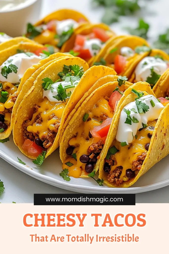 Indulge in these delicious oven baked cheesy tacos, perfect for an easy taco recipe that will delight your family! This ground beef taco bake features crispy cheesy taco shells filled with a savory mixture of beef, black beans, and corn. It's a must-try for family dinner ideas that everyone will love. Save this cheesy taco shells recipe for your next meal and make your dinner stress-free! #TacoTuesday #CheesyTacos #FamilyDinner #EasyRecipes