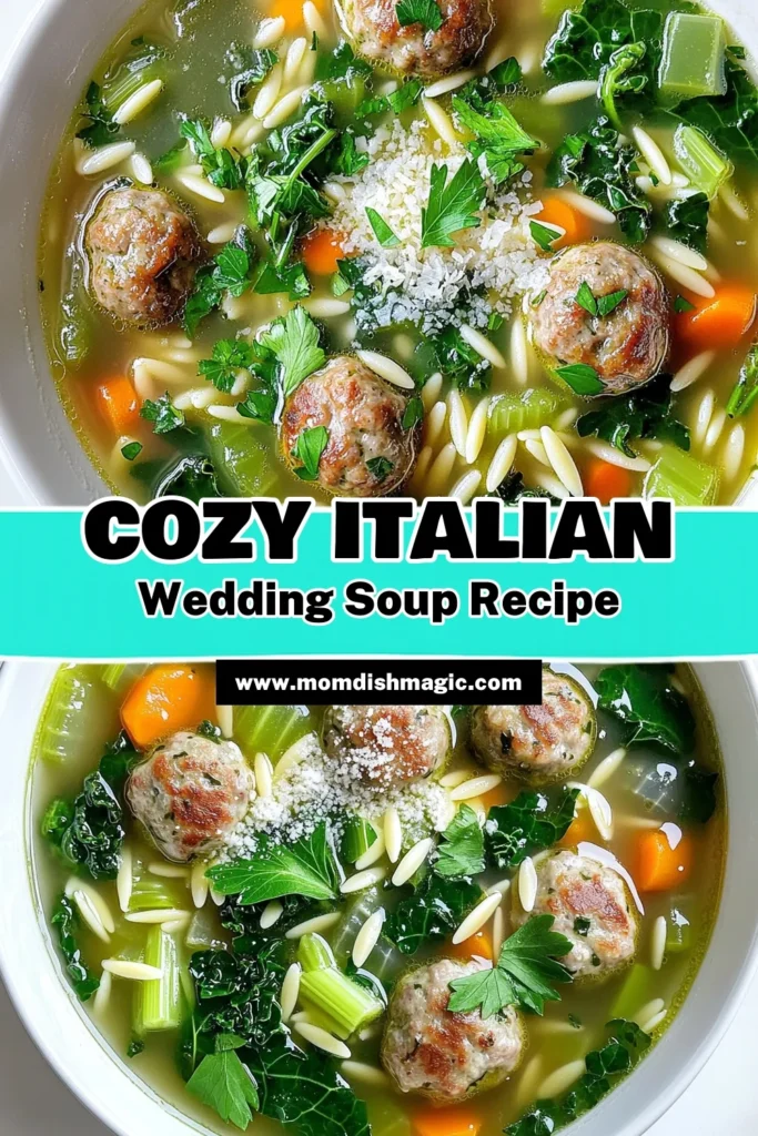 Warm up with a bowl of Italian Wedding Soup Delight, a comforting mix of tender meatballs, fresh vegetables, and orzo pasta simmered to perfection! This easy slow cooker recipe combines ground turkey, savory herbs, and vibrant greens for a meal your family will love. Perfect for chilly nights, discover how simple it is to create this delicious dish! Click to explore the recipe and make your own! #ItalianWeddingSoup #ComfortFood #SoupRecipes #SlowCookerMeals