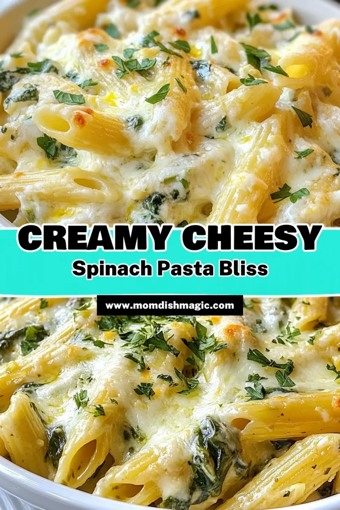 Discover the ultimate comfort food with this Cheesy Spinach Artichoke Dip Pasta! This creamy pasta recipe combines the classic flavors of Spinach Artichoke Dip into an easy cheesy pasta dish that’s perfect for vegetarians. It’s quick to prepare and bursting with cheesy goodness. Perfect for weeknight dinners or entertaining. Save this easy recipe for your next meal! #CheesyPasta #VegetarianRecipes #PastaLovers #EasyDinnerIdeas