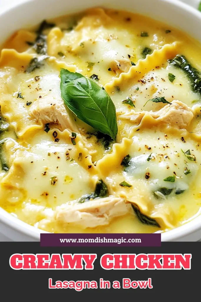 Discover the perfect comfort meal with this creamy chicken lasagna soup! This easy chicken soup blends tender chicken, rich ricotta, and fresh spinach into a delicious white chicken lasagna recipe. Ready in just 30 minutes, you're sure to impress with this flavorful lasagna soup with spinach. Try this creamy chicken soup recipe today and elevate your dinner game! Save this recipe for later! #ComfortFood #ChickenRecipes #LasagnaSoup #QuickMeals