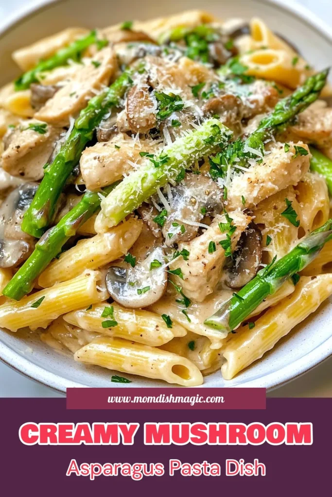Looking for an easy penne pasta dish? Try this delicious Mushroom Asparagus Chicken Penne! This creamy chicken pasta recipe combines tender chicken, vibrant asparagus, and savory mushrooms for a mouthwatering one skillet pasta dinner. Perfect for busy nights, this Italian chicken penne recipe is sure to impress. Save this recipe and bring a taste of Italy to your dinner table! #PastaRecipes #EasyDinner #OneSkilletMeals #ChickenPasta