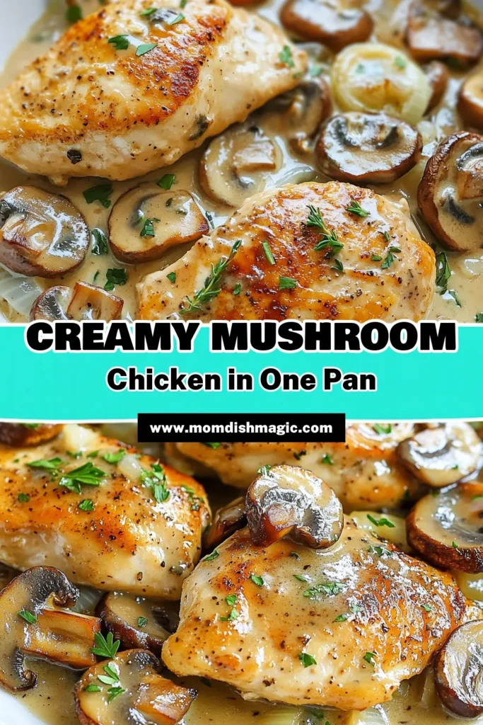 Indulge in comfort with this One-Pan Mushroom Chicken that's perfect for a family dinner! This creamy chicken recipe features succulent chicken breasts and tender mushrooms, all cooked in one skillet for an easy chicken dinner that's sure to impress. Ready in just 35 minutes, this Chicken and Mushroom Skillet is a hassle-free way to enjoy a delicious meal. Try this comforting dish tonight! Save and share! #OnePanMushroomChicken #CreamyChickenRecipe #EasyChickenDinner #ComfortFoodChickenRecipe