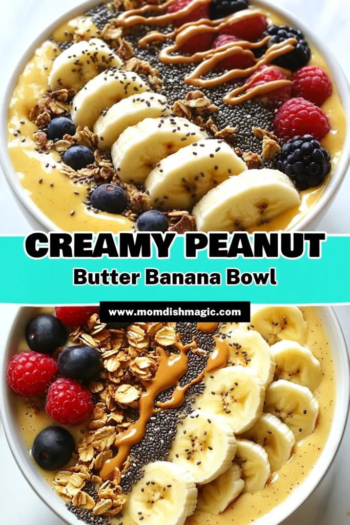 Indulge in a Peanut Butter Banana Smoothie Bowl that's both delicious and nutritious! This recipe is perfect for a quick vegan breakfast bowl that blends frozen bananas and almond milk with creamy peanut butter for protein. Top with your choice of granola, chia seeds, and berries for a delightful finish. Try this healthy smoothie recipe today and elevate your mornings! Don't forget to save and share! #PeanutButterBananaSmoothie #HealthySmoothieRecipes #VeganBreakfastBowl #BananaProteinSmoothie