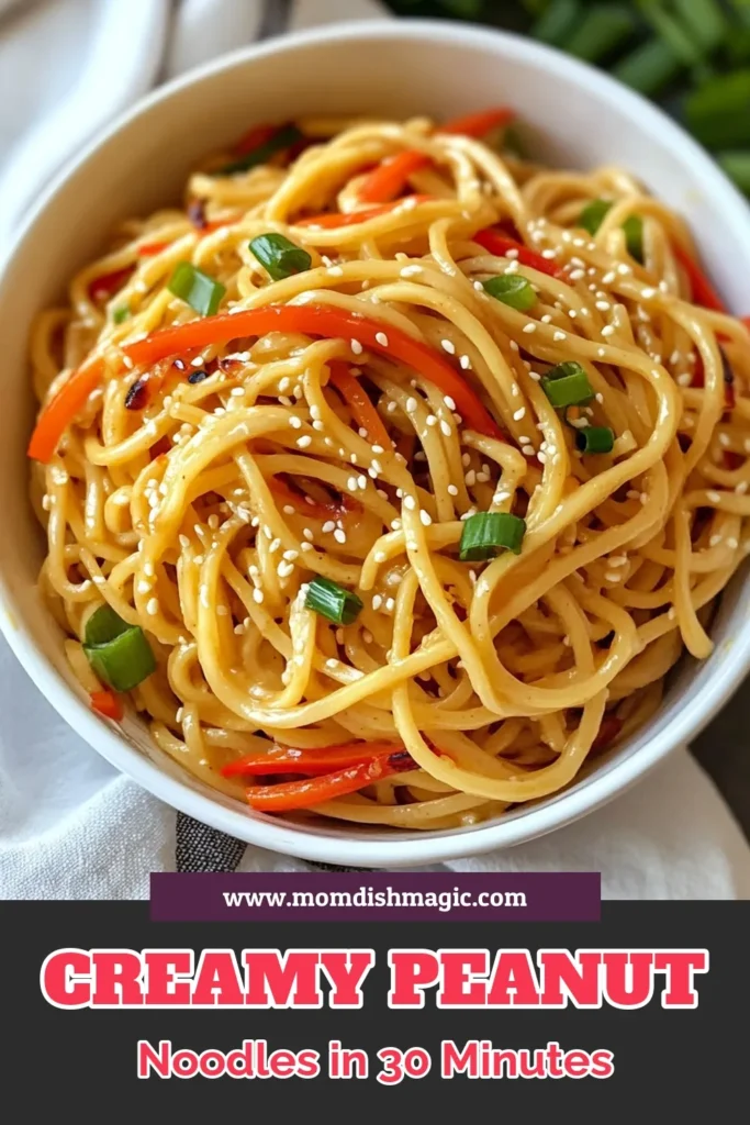 Try this delicious Sesame Peanut Noodles recipe for a quick and easy meal! Featuring creamy peanut butter noodles, this gluten-free peanut noodle dish combines spaghetti with a flavorful peanut sauce. Perfect as an Asian noodle salad recipe, it's packed with veggies and can be enjoyed chilled or at room temperature. Save this easy spaghetti with peanut sauce dish for your next dinner! #PeanutNoodles #GlutenFreeRecipes #AsianSalad #EasyDinnerIdeas
