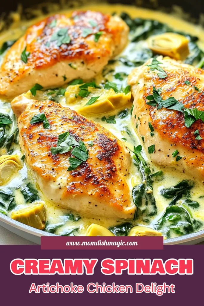 Indulge in this delightful Creamy Spinach Artichoke Chicken Skillet, a perfect blend of tender chicken and creamy, savory flavors. This one-pan chicken dinner is not only easy to prepare but also a healthy chicken recipe that's sure to impress. Enjoy the richness of creamy chicken dishes while treating yourself to a delicious meal. Try this recipe today and save it for your next dinner inspiration! #HealthyRecipes #ChickenDinner #OnePanMeals #CreamyDishes