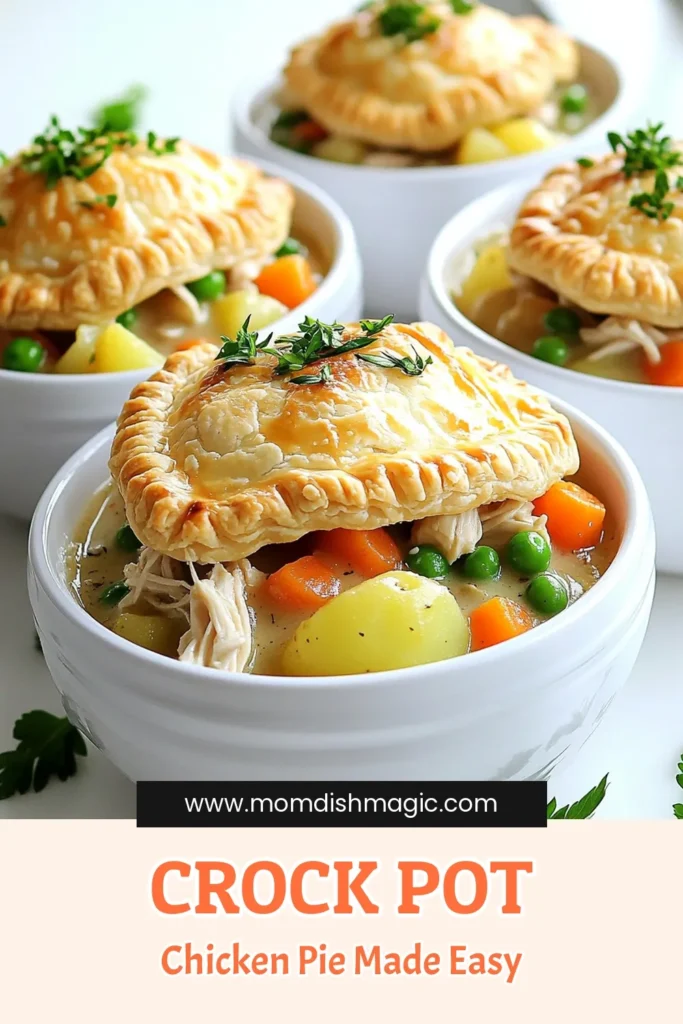 Cozy up with this delicious Crock Pot Chicken Pot Pie recipe that's perfect for family dinners! Discover how to turn tender chicken and fresh veggies into a comforting dish with a golden, flaky crust. This easy recipe is simple to follow and will surely become a favorite in your home. Click through for full instructions and tips to impress your loved ones! #CrockPotChickenPotPie #ComfortFood #EasyRecipes #FamilyDinner
