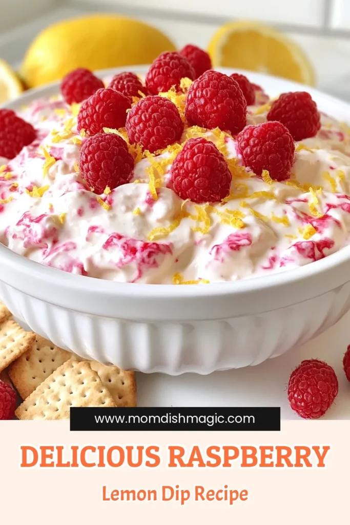 Indulge in this delicious Raspberry Lemon Cheesecake Dip, the ultimate easy dessert dip for any occasion! This no-bake cheesecake dip recipe combines creamy textures with fresh raspberries and zesty lemon for a delightful raspberry lemon dessert that's sure to impress. Perfect for gatherings or a treat at home. Save this simple recipe for a quick and tasty sweet treat! Try it with graham crackers or fresh fruit. #DessertDip #CheesecakeDip #NoBake #RaspberryLemon