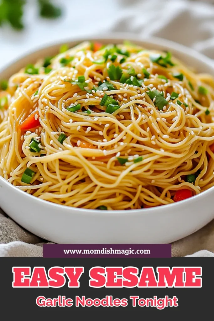 Savor the flavors of Sesame Garlic Noodles, an easy vegetarian dinner that's perfect for busy weeknights! This quick noodle recipe combines spaghetti with sesame oil, garlic, and a hint of spice for an Asian-inspired twist. With just 20 minutes of prep, you’ll enjoy a delicious meal that’s both satisfying and nutritious. Try this simple dish today! Save this recipe for busy nights! #SesameGarlicNoodles #EasyVegetarianDinner #QuickNoodleRecipes #AsianInspiredNoodles