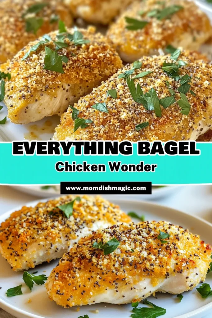 Discover a delicious way to enjoy healthy chicken breast recipes with this Baked Everything Bagel Chicken! Perfectly crispy thanks to breadcrumbs and everything bagel seasoning, this oven baked chicken is easy to make and packed with flavor. In just 45 minutes, you can serve your family a delightful meal they’ll love. Don’t miss out on this tasty twist on baked chicken recipes. Save this recipe for later! #HealthyRecipes #ChickenDinner #OvenBaked #MealPrep