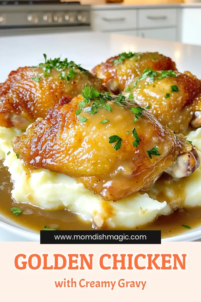 Discover the mouthwatering Golden Chicken & Gravy Delight recipe that's sure to impress your family! This comforting dish features crispy chicken thighs smothered in a rich gravy, served alongside creamy mashed potatoes. Perfect for any occasion, this recipe is easy to follow and packed with flavor. Click through to explore the full recipe and step-by-step instructions to create this delicious meal tonight! #ChickenRecipe #ComfortFood #DinnerIdeas #HomeCooking
