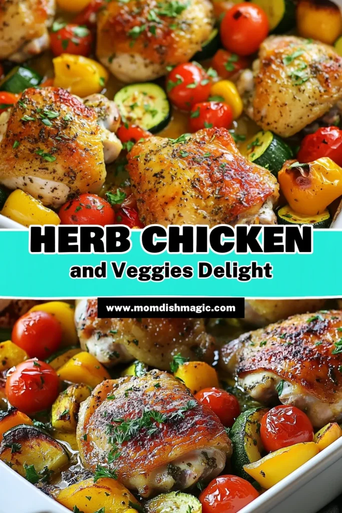 Discover the joy of cooking with this easy one-pan chicken dinner featuring oven-baked herb chicken and a vibrant rainbow vegetable bake. This roasted chicken thighs recipe combines juicy chicken with healthy chicken and veggies for a satisfying meal everyone will love. Perfect for busy weeknights, this dish comes together in under an hour. Save this recipe for your next family dinner! #OnePanDinner #HealthyRecipes #RoastedChicken #EasyDinnerIdeas