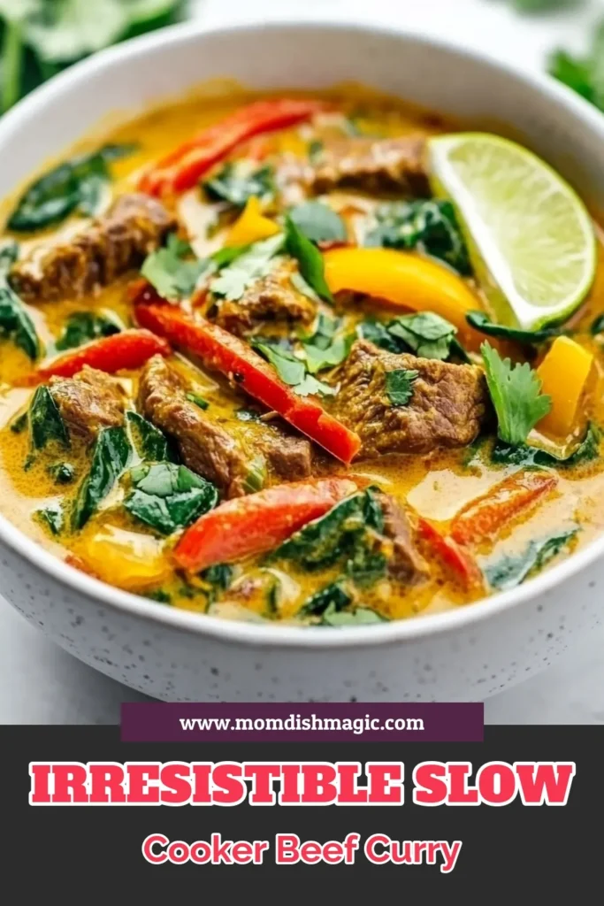 Discover the rich flavors of Slow Cooker Beef Coconut Curry, a must-try easy curry with beef that's perfect for any night. This Beef and Coconut Recipe combines tender beef chuck simmered in creamy coconut milk with aromatic spices. Perfect for a hassle-free Slow Cooker Beef Dinner, it serves 6-8 and is packed with goodness. Try this Coconut Curry Recipe today and enjoy a comforting meal! Save this recipe for later! #SlowCookerBeefCurry #BeefAndCoconutRecipe #EasyCurryWithBeef #CoconutCurryRecipe