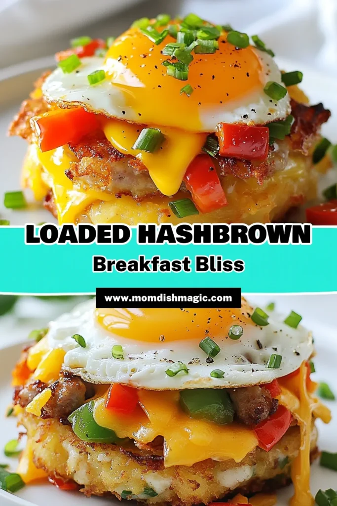 Start your day right with this delicious loaded hashbrown patty breakfast! This breakfast hashbrown recipe features cheesy hashbrown patties topped with savory sausage, bell peppers, and perfectly baked eggs. Enjoy a delightful hashbrown breakfast casserole that’s easy to make and packed with flavor. Perfect for a weekend brunch or quick weekday meal. Save this recipe now and elevate your breakfast game! #Breakfast #HashbrownRecipe #CheesyHashbrowns #BrunchIdeas