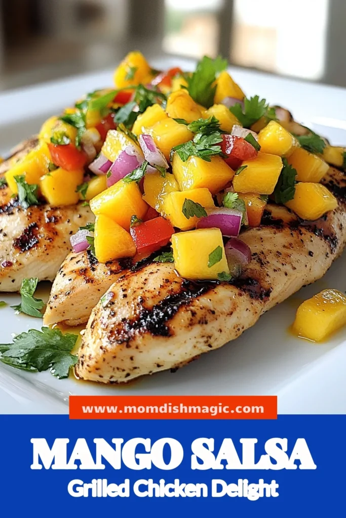 Savor the vibrant flavors of Mango Salsa Chicken with this delicious Grilled Chicken Recipe! This Easy Chicken Marinade ensures your chicken is juicy and packed with tropical goodness. Serve it for a Healthy Grilled Chicken Dinner that delights everyone. Packed with fresh mango salsa and perfect for any occasion, this dish is a must-try! Click to discover the full recipe and elevate your dinner tonight! #MangoSalsaChicken #GrilledChickenRecipe #TropicalSalsaChicken #HealthyDinner
