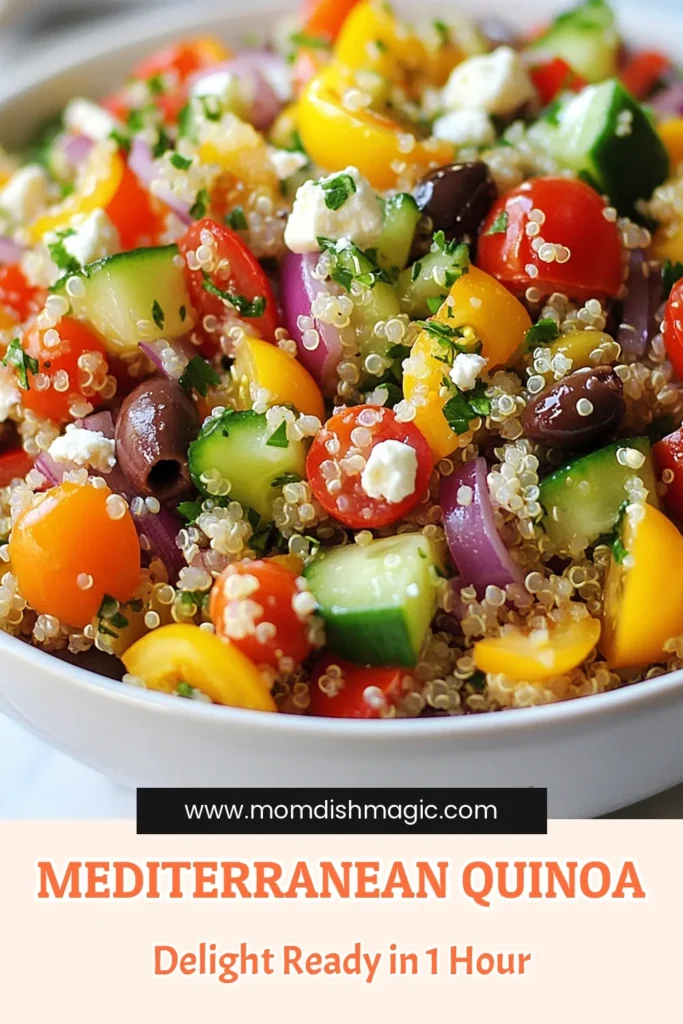 Discover the vibrant flavors of our Mediterranean quinoa salad, a perfect addition to your meal prep. This easy quinoa salad recipe is not only delicious but also packed with nutrients, making it a go-to for healthy salad recipes. Featuring quinoa salad with feta, fresh veggies, and zesty dressing, it’s a must-try for vegetarian Mediterranean recipes. Save this recipe and enjoy a refreshing dish today! #MediterraneanQuinoaSalad #HealthySaladRecipes #QuinoaSaladWithFeta #EasyQuinoaSaladRecipe